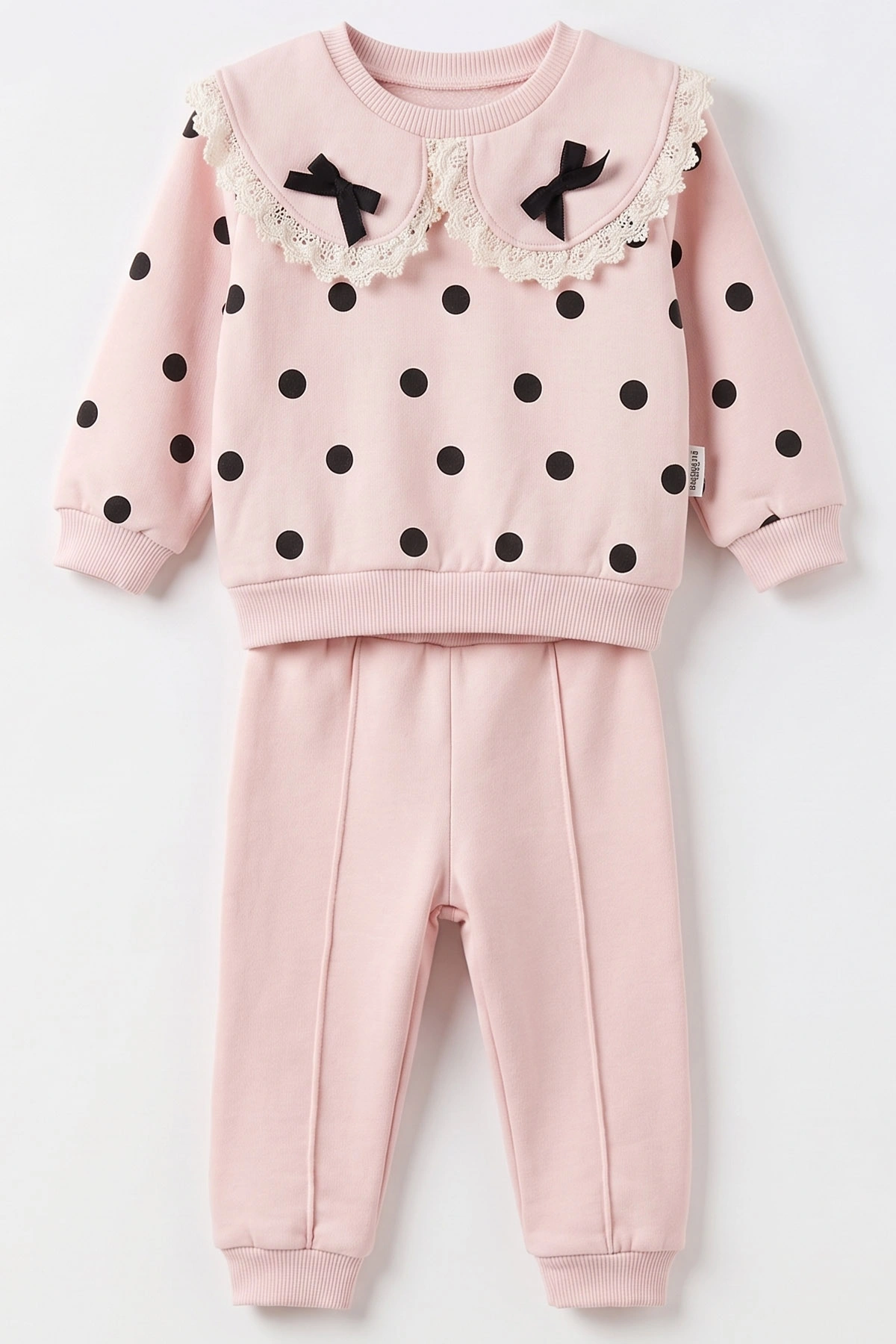 Pembe 6-24 Ay) Yaka Fiyonklu Puantiyeli İçi Şardonlu Kız Bebek Takım 493507