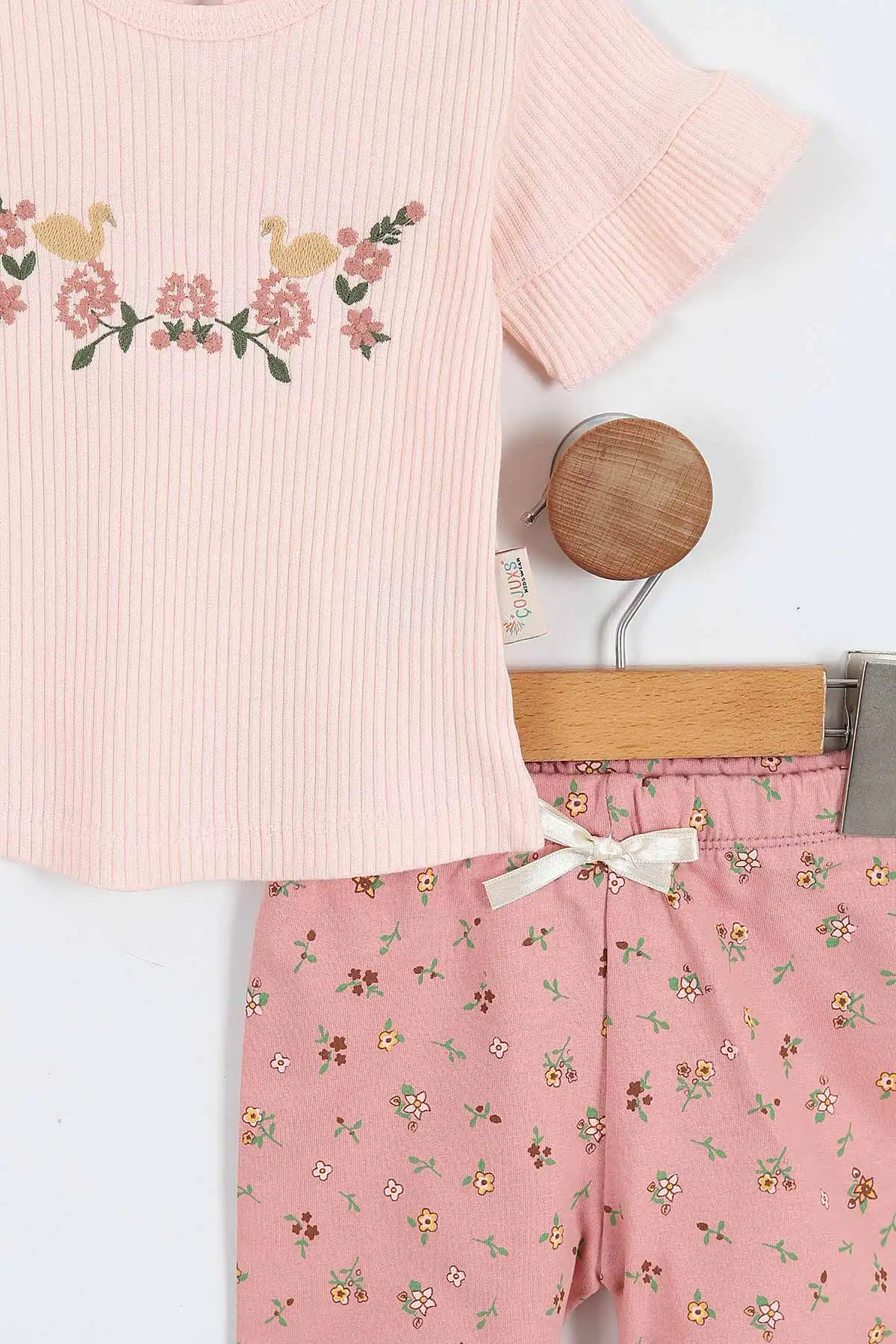 Pembe (6-24 Ay)Nakışlı Çiçek Baskılı Şortlu Kız Bebek Takım 357064