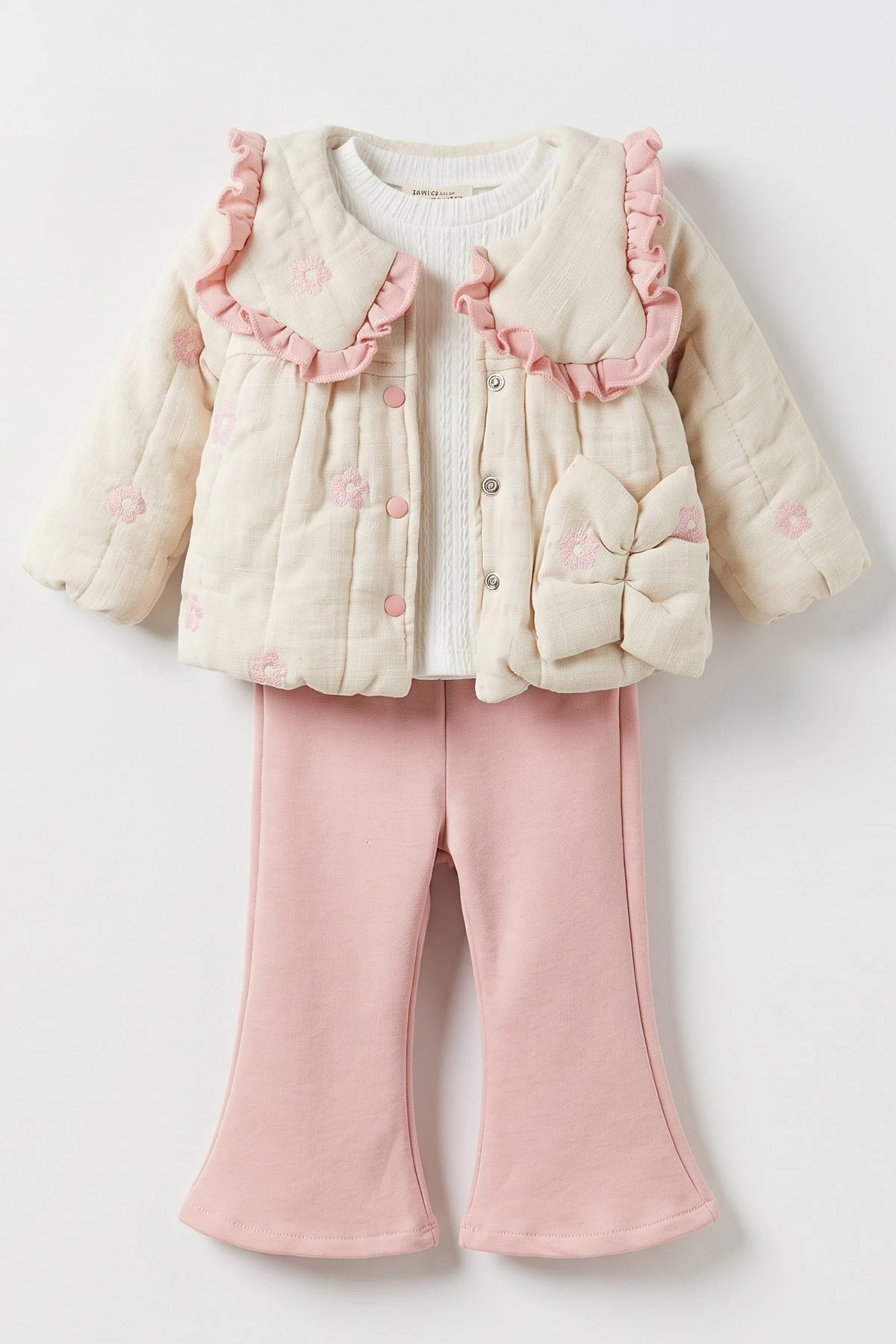 Pembe (6-24 Ay)Nakışlı İçi Peluş Montlu Kız Bebek 3'lü Takım 482583