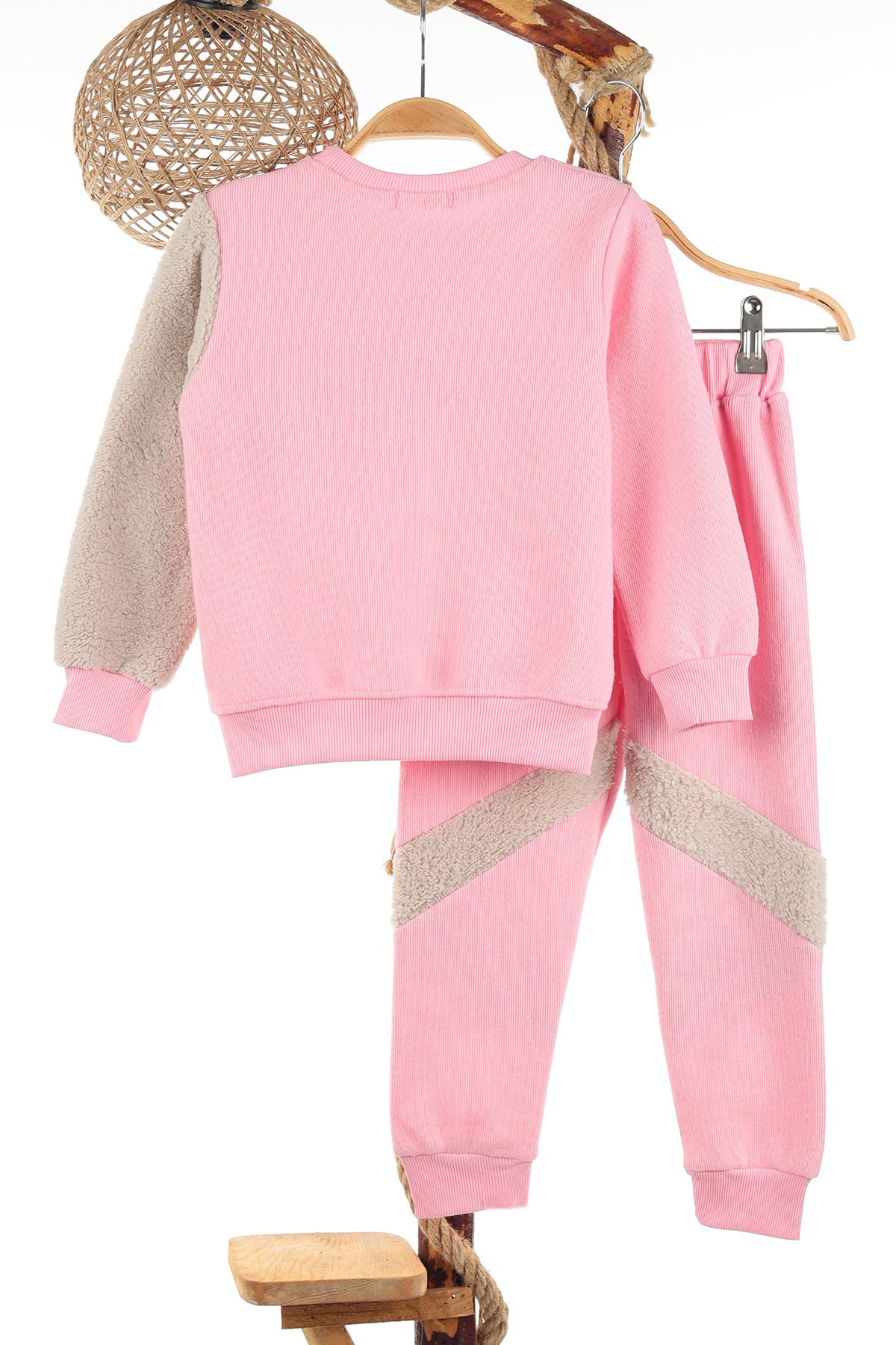 Pembe (6-9 Yaş) Ayı Nakışlı Selanik Kumaş Kız Çocuk Takım 144365