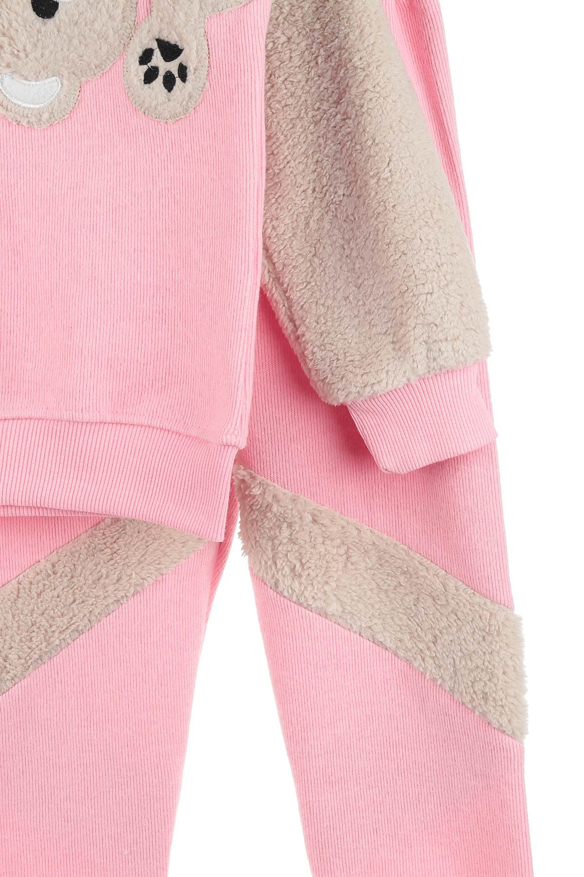 Pembe (6-9 Yaş) Ayı Nakışlı Selanik Kumaş Kız Çocuk Takım 144365