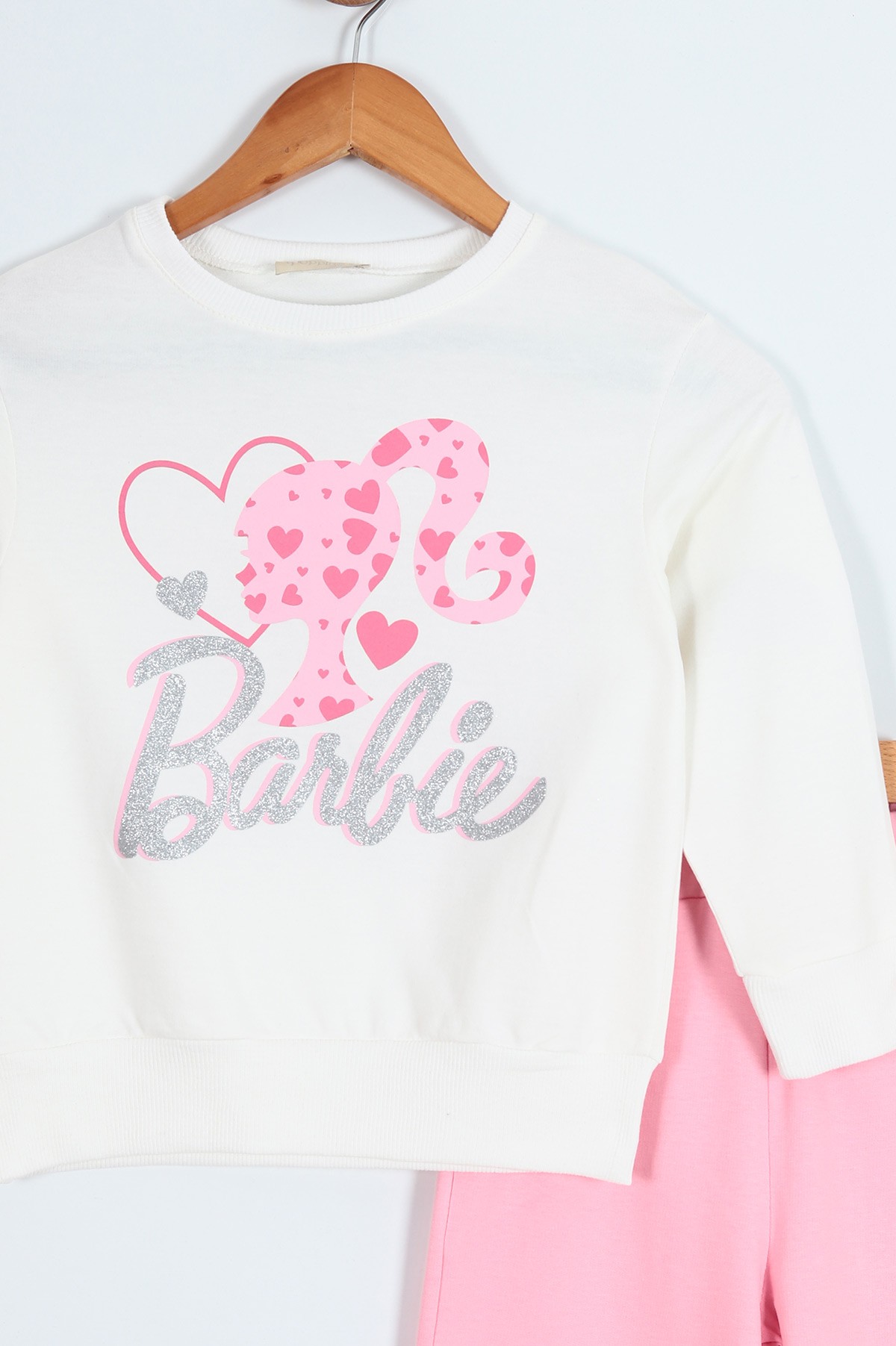 Pembe (5-9 Yaş) Kalpli Barbie Baskılı İki İp Kız Çocuk Takım 210573