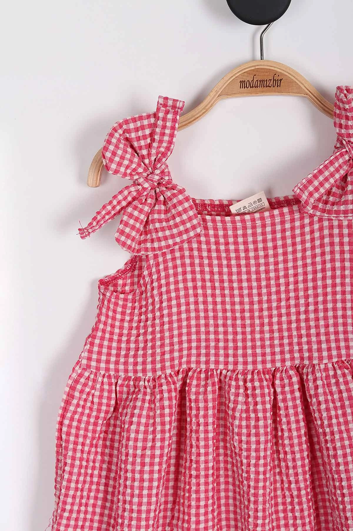 Pembe (6-9 Yaş)  Pötikare Desenli Şapkalı Kız Çocuk Elbise 254169