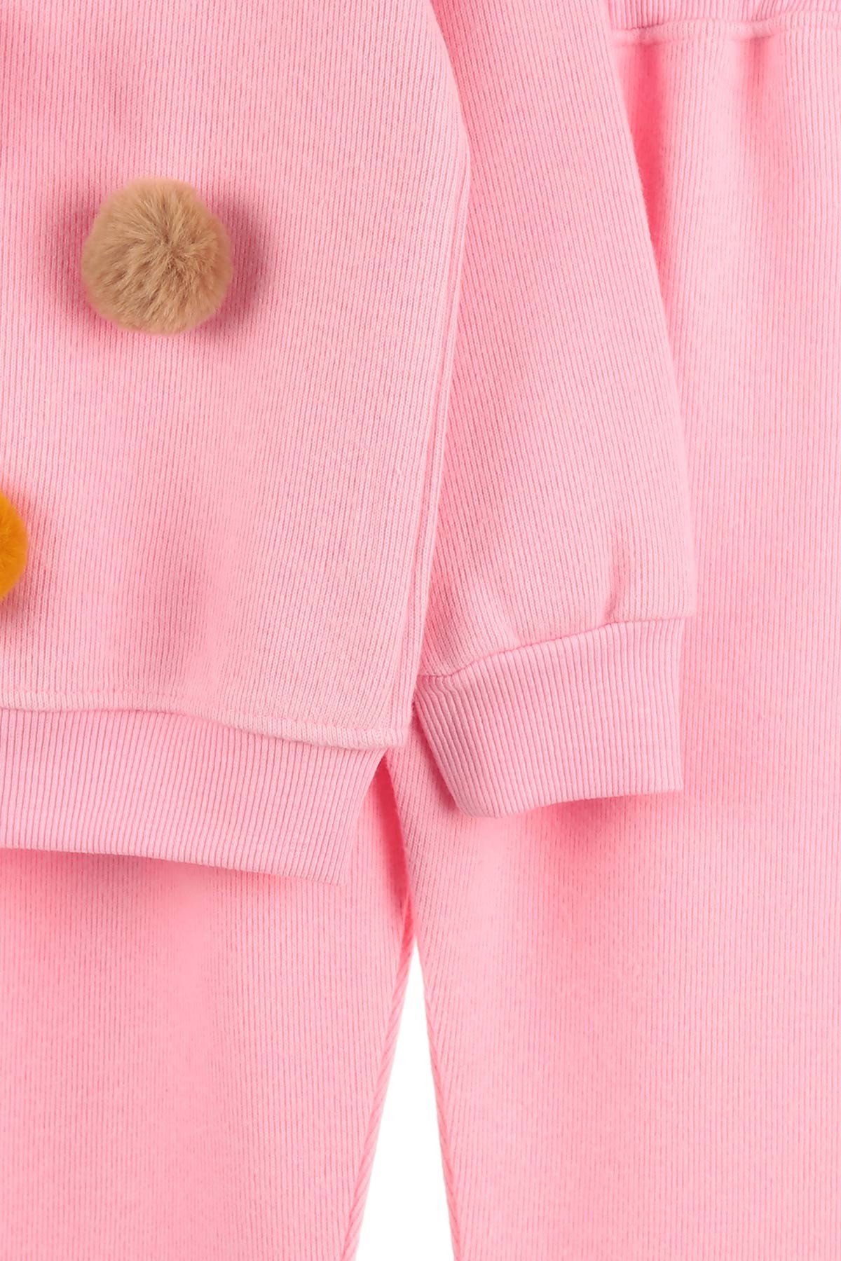 Pembe (6-9 Yaş) Rengarenk Ponponlu Selanik Kumaş Kız Çocuk Takım 144372