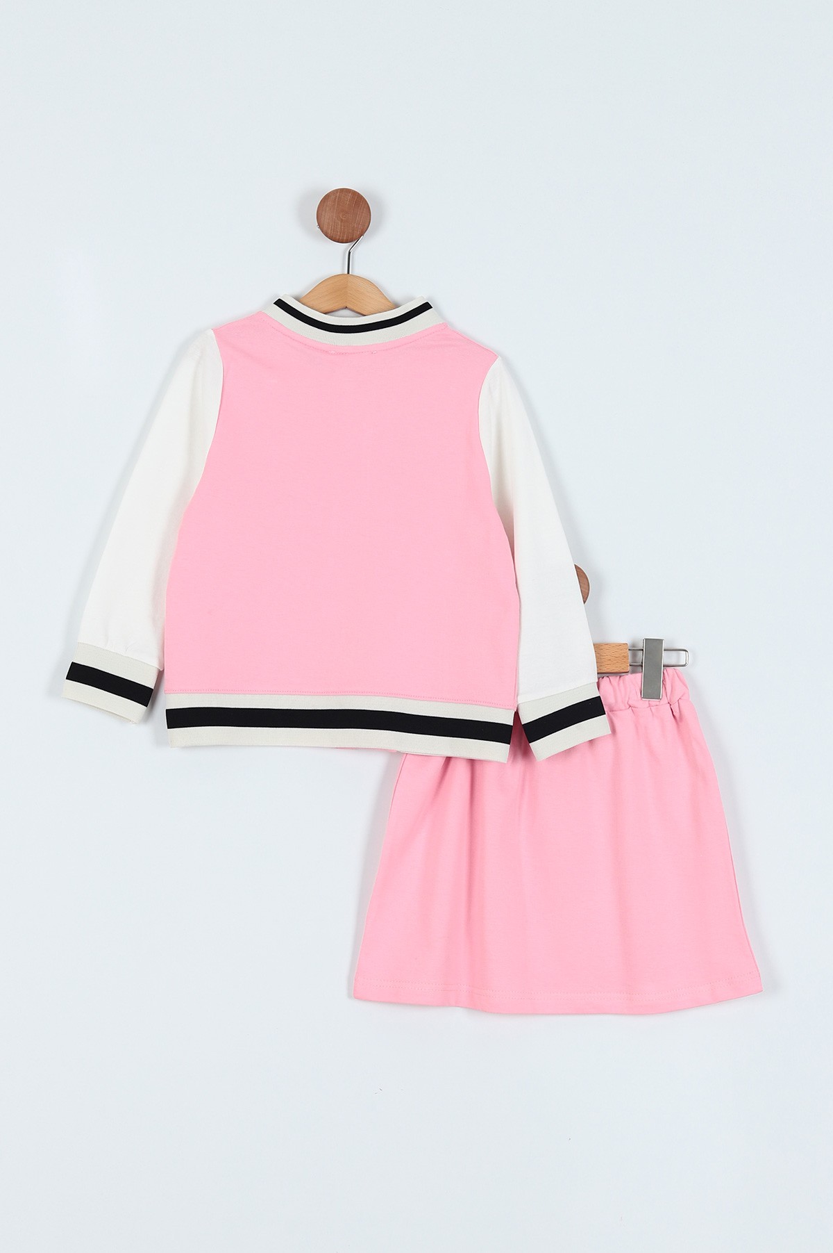 Pembe (5-9 Yaş) B Nakışlı Ribanalı Çıtçıtlı Etekli Kız Çocuk Takım 214229