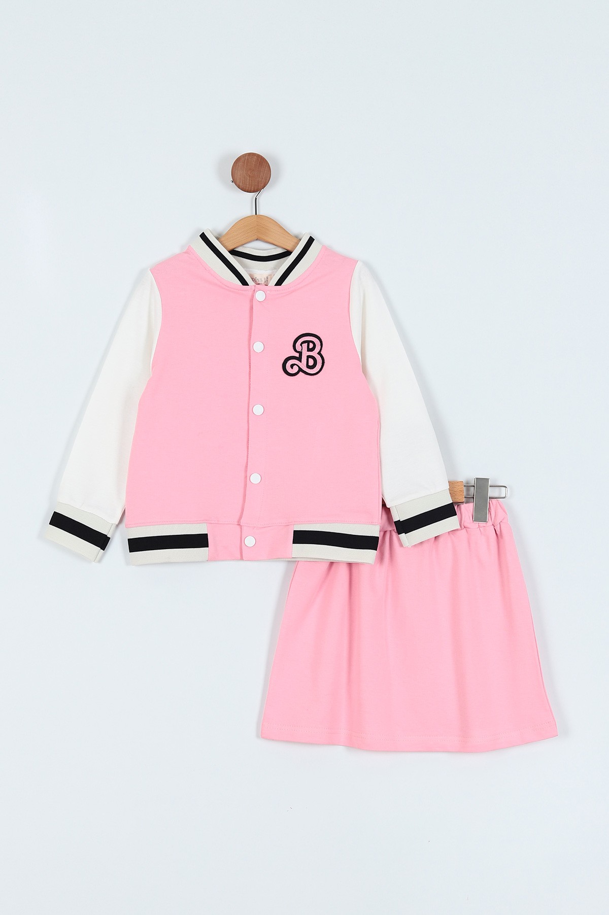 Pembe (5-9 Yaş) B Nakışlı Ribanalı Çıtçıtlı Etekli Kız Çocuk Takım 214229