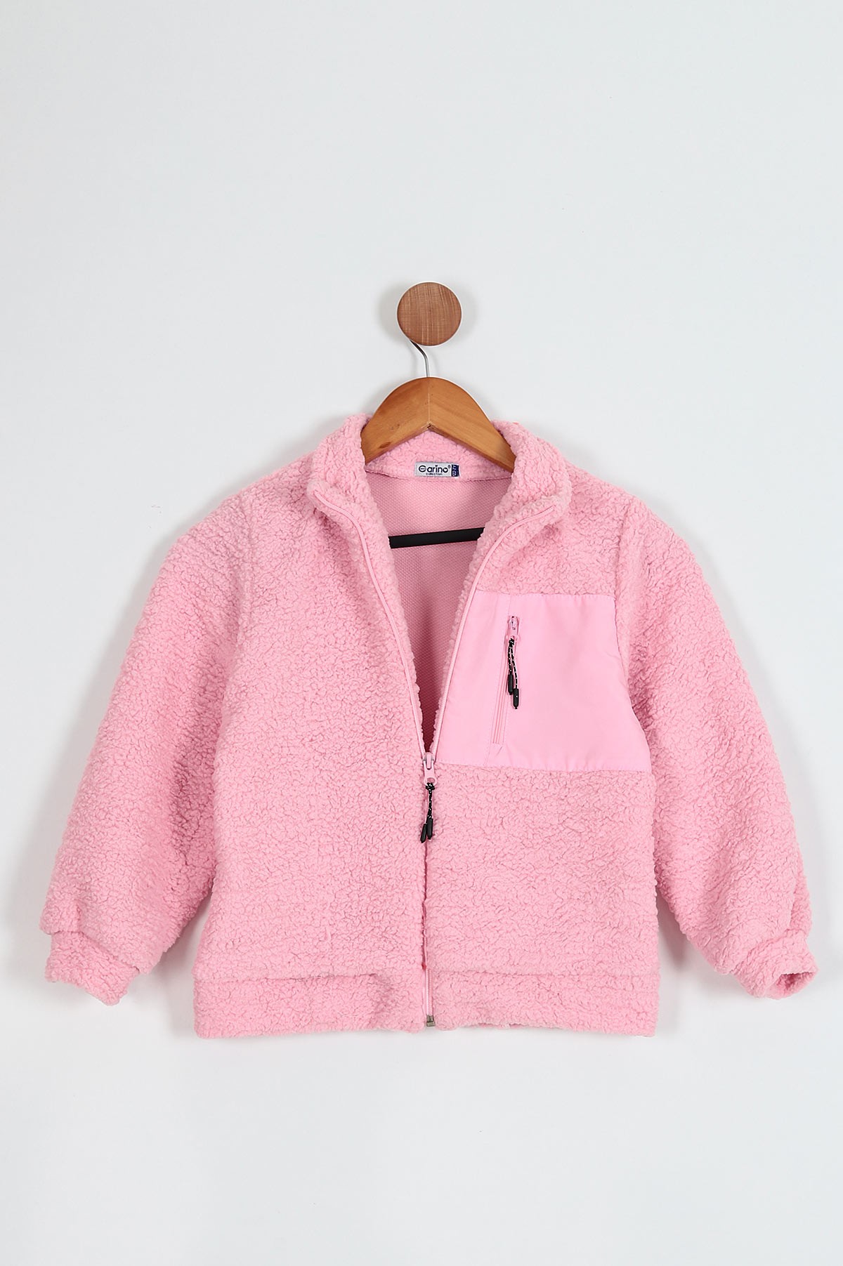 Pembe (7-10 Yaş) Cep Detaylı Fermuarlı Kuzu Kumaş Kız Çocuk Mont 206346