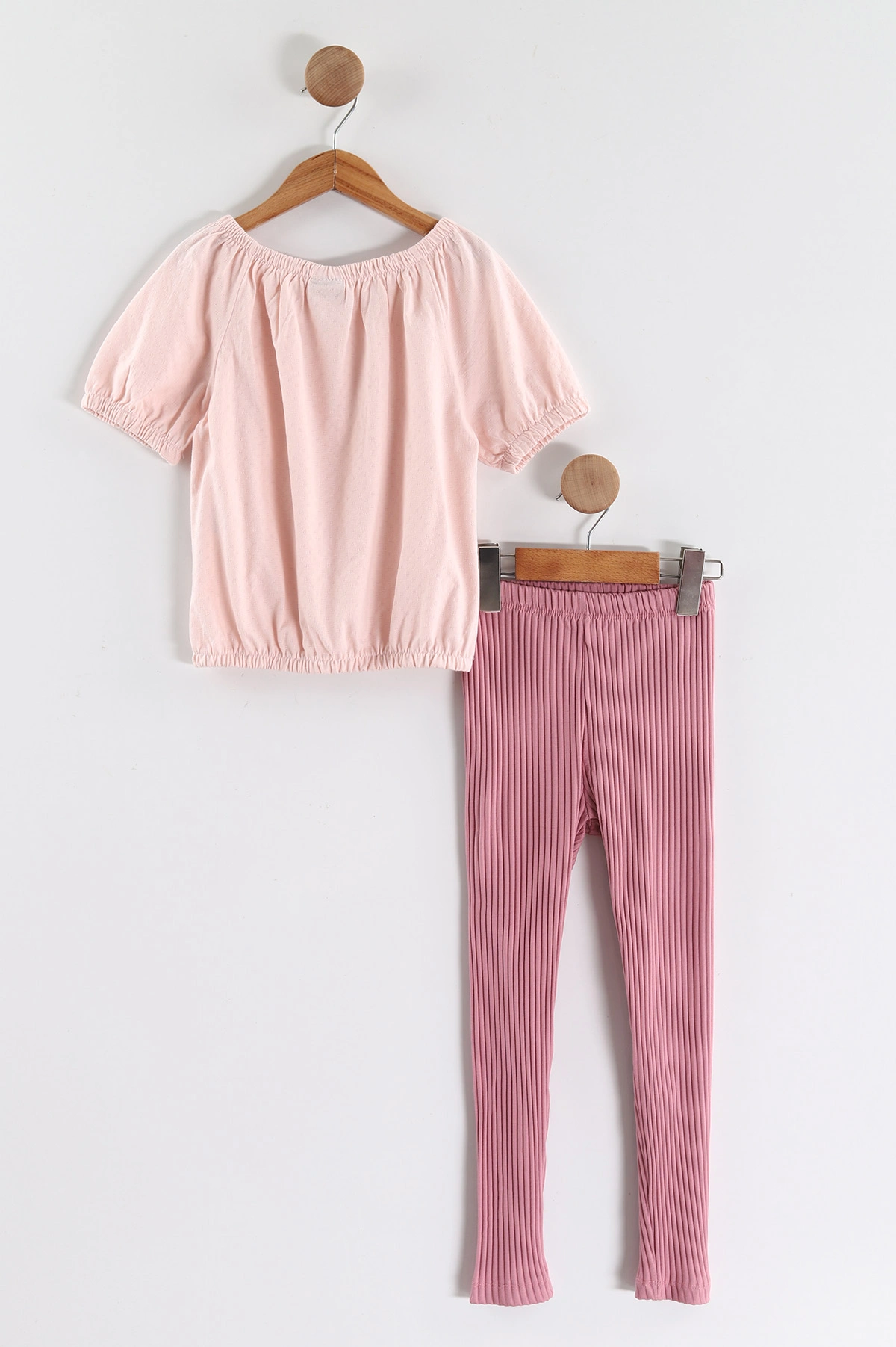 Pembe (7-10 Yaş)Ajurlu Beli Lastikli Fİtilli Taytlı Kız Çocuk Takım 437202