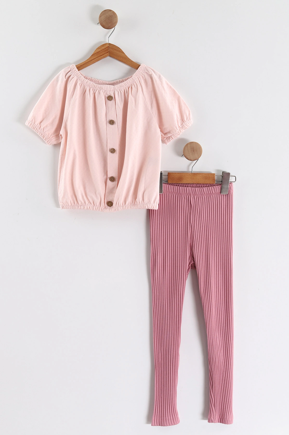 Pembe (7-10 Yaş)Ajurlu Beli Lastikli Fİtilli Taytlı Kız Çocuk Takım 437202