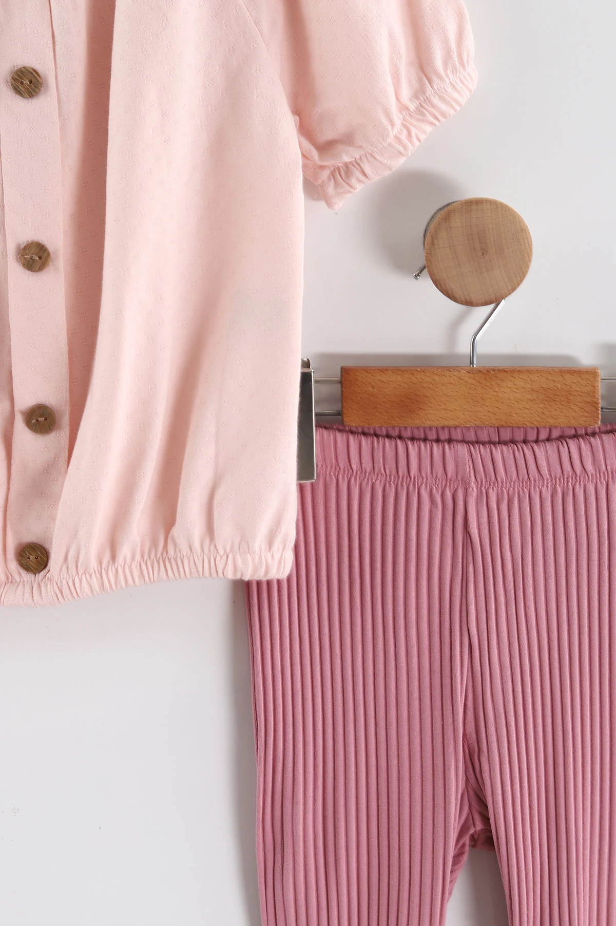 Pembe (7-10 Yaş)Ajurlu Beli Lastikli Fİtilli Taytlı Kız Çocuk Takım 437202