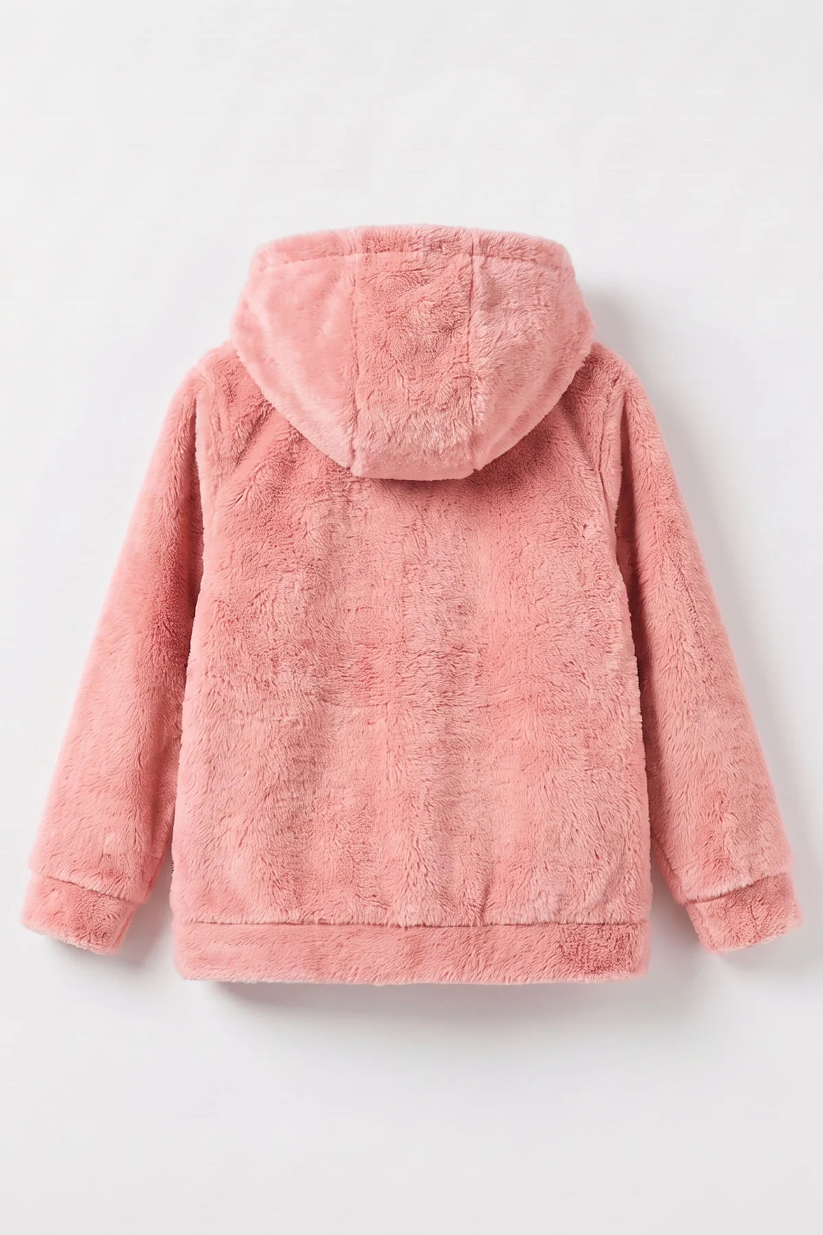 Pembe (7-12 Yaş) Papatya Aksesuarlı Kapüşonlu    Kız Çocuk Peluş Hırka 489006