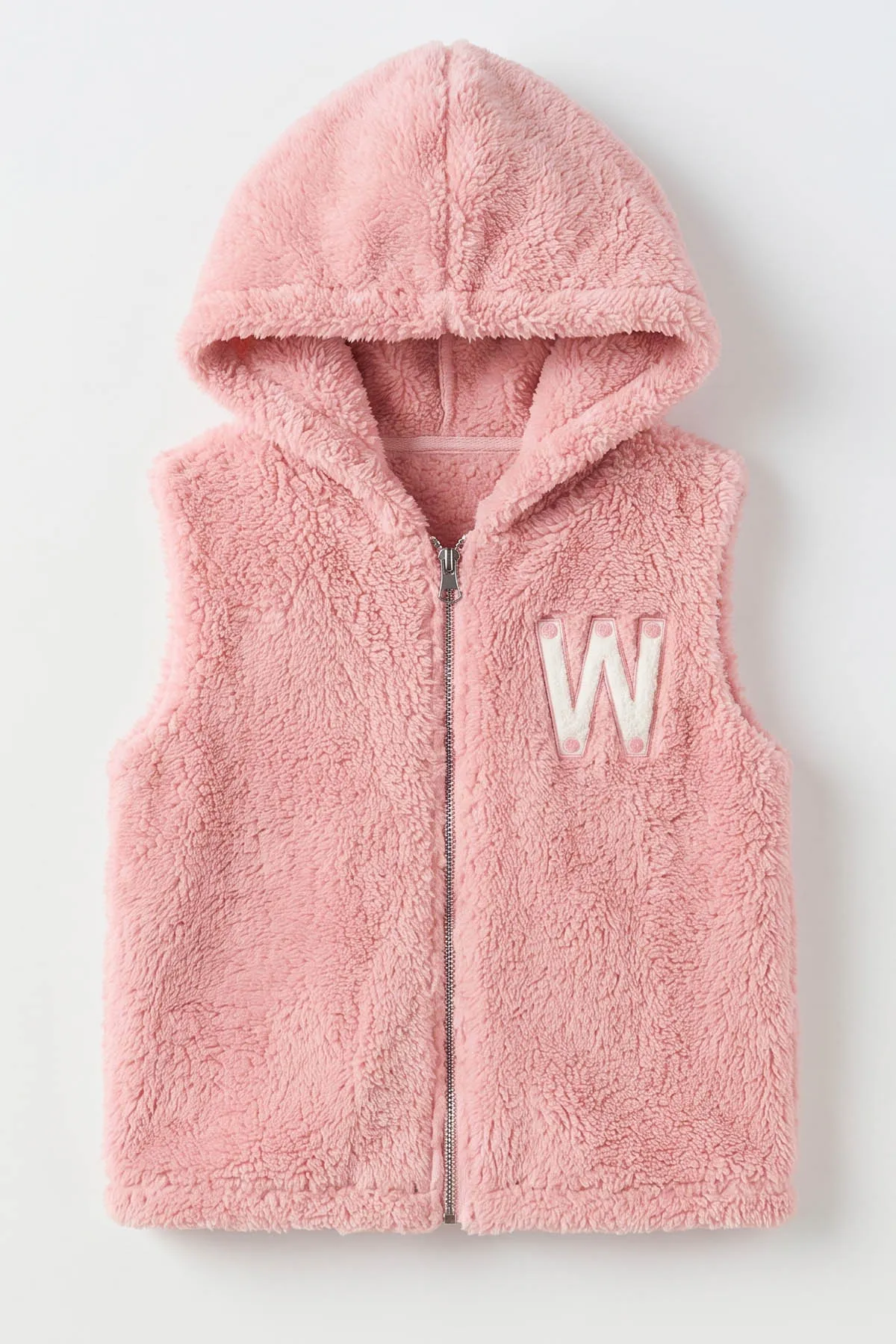 Pembe (7-12 Yaş) W Nakışlı Kapüşonlu Peluş Kız Çocuk Yelek 497984