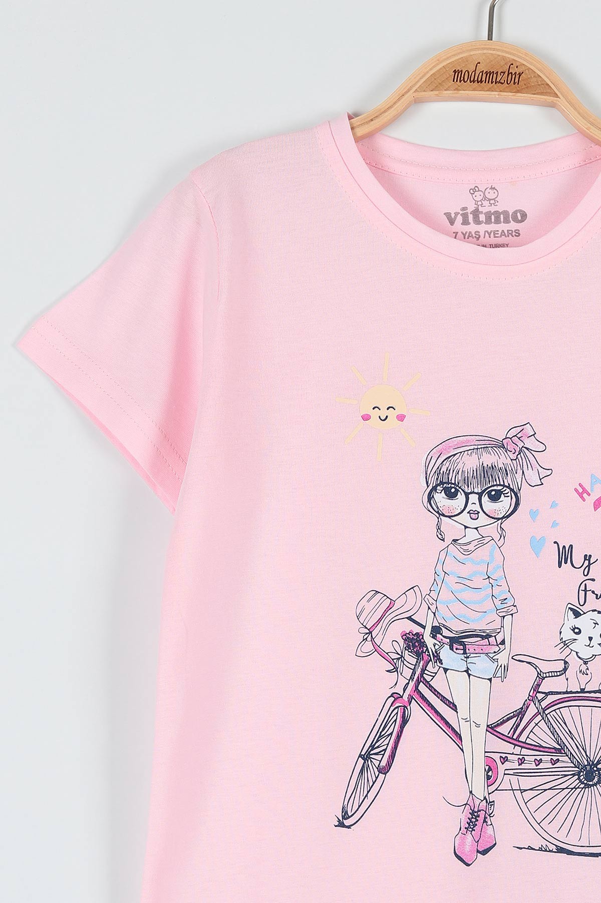 Pembe (7-9 Yaş) Happıness Sun Baskılı Kaprili KIz Çocuk Pijama Takımı 182007