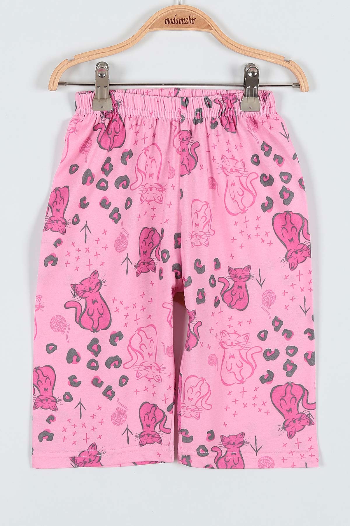 Pembe (7-9 Yaş) Kedi Balonlu Baskılı Kaprili KIz Çocuk Pijama Takımı 182013