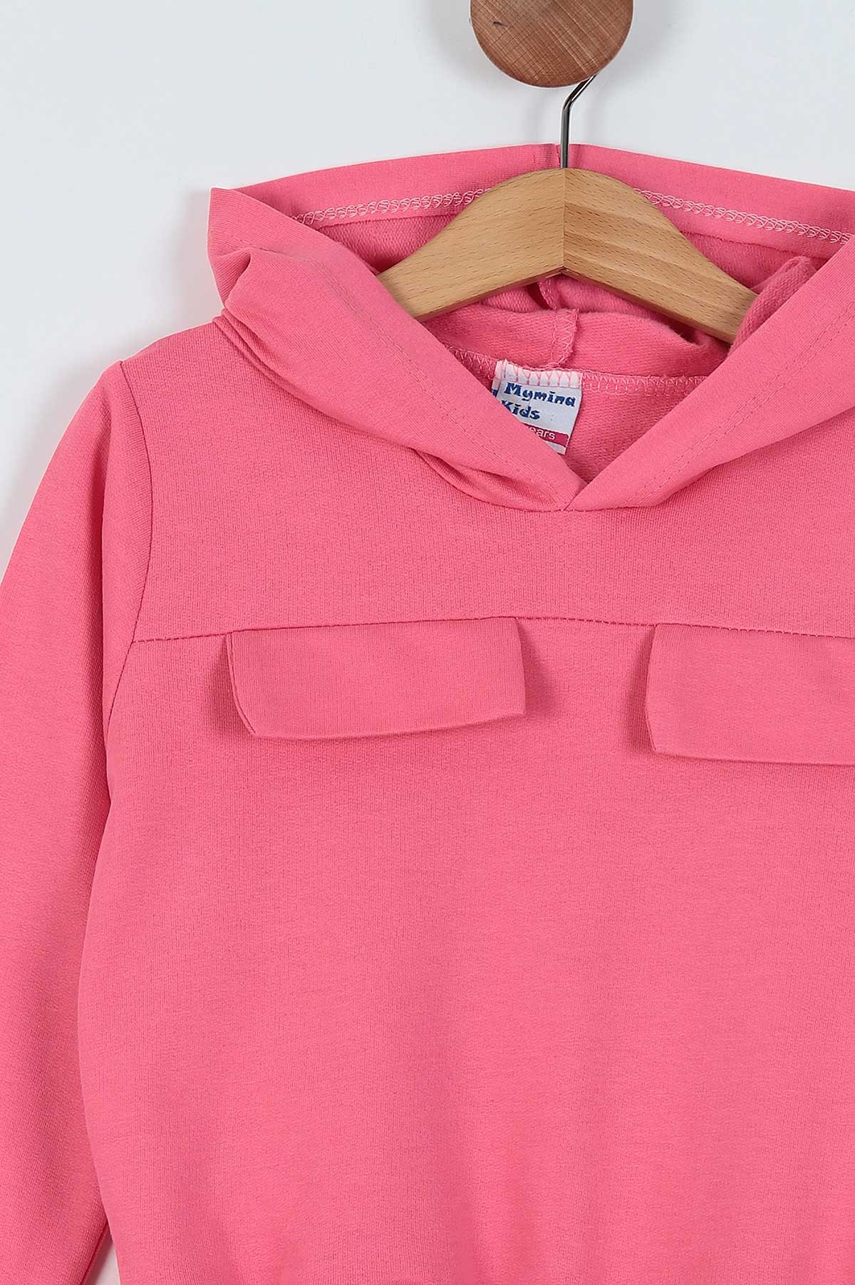 Pembe (8-12 Yaş) Çift Cepli Bel Lastikli Kapüşonlu İki İp Kız Çocuk Takım 219777