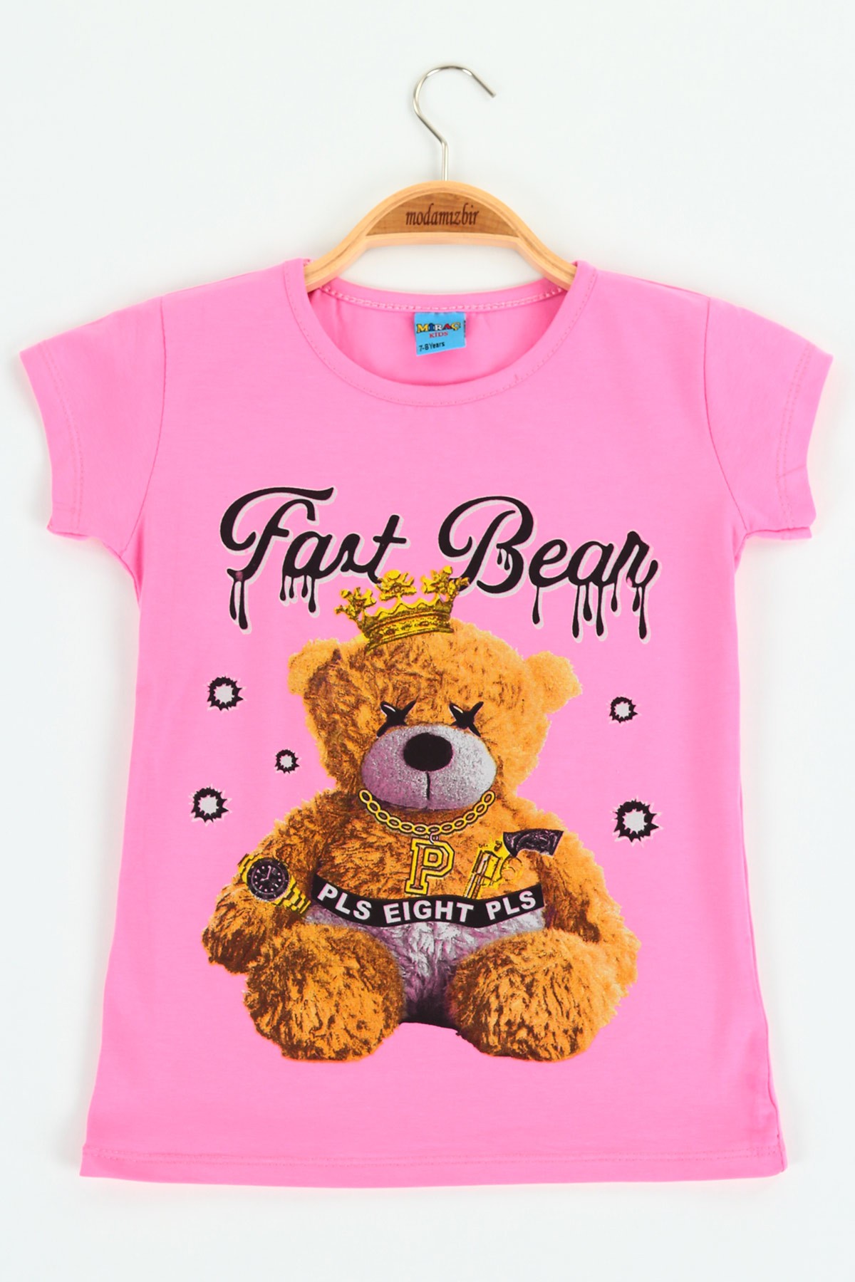 Pembe (8-12 yaş) Fast Bear Baskılı Kız Çocuk Tişört 121226