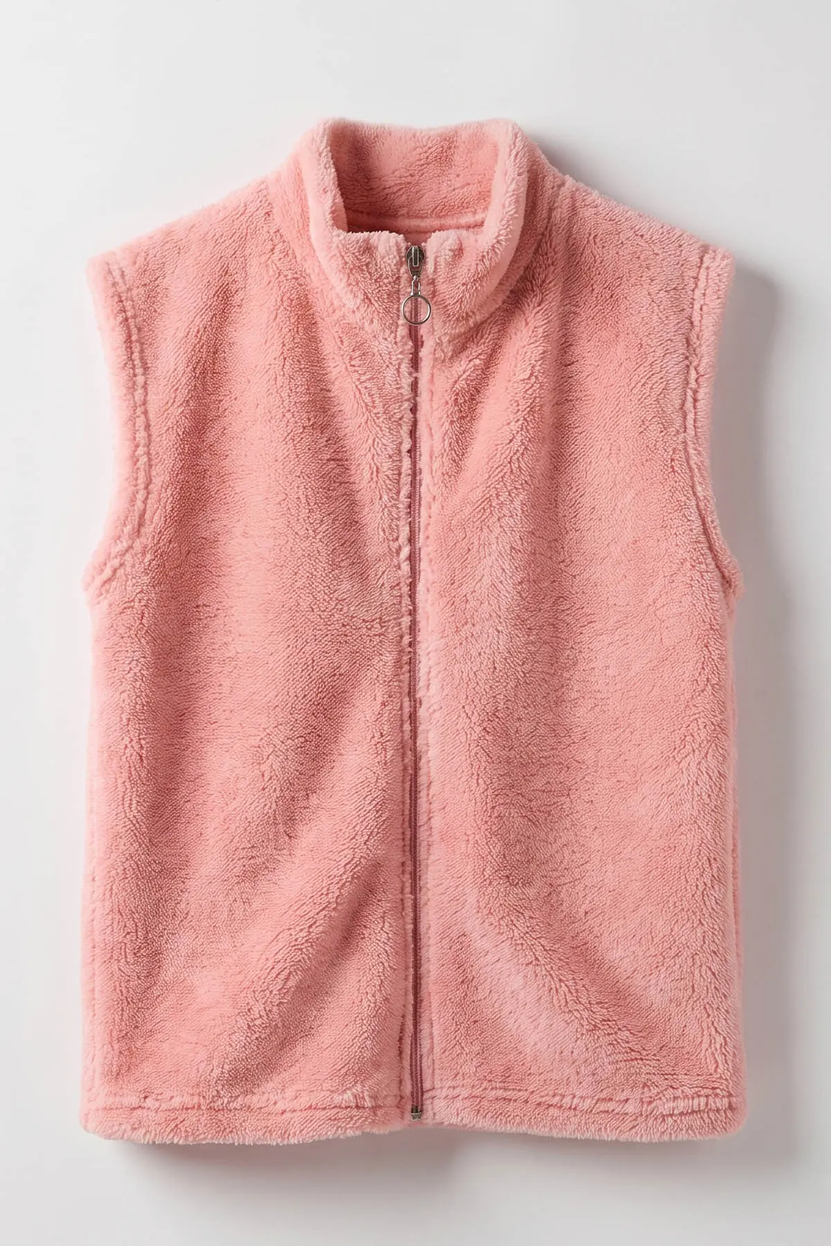 Pembe (8-12 Yaş) Fermuarlı Pelüş Kız Çocuk Yelek 495582