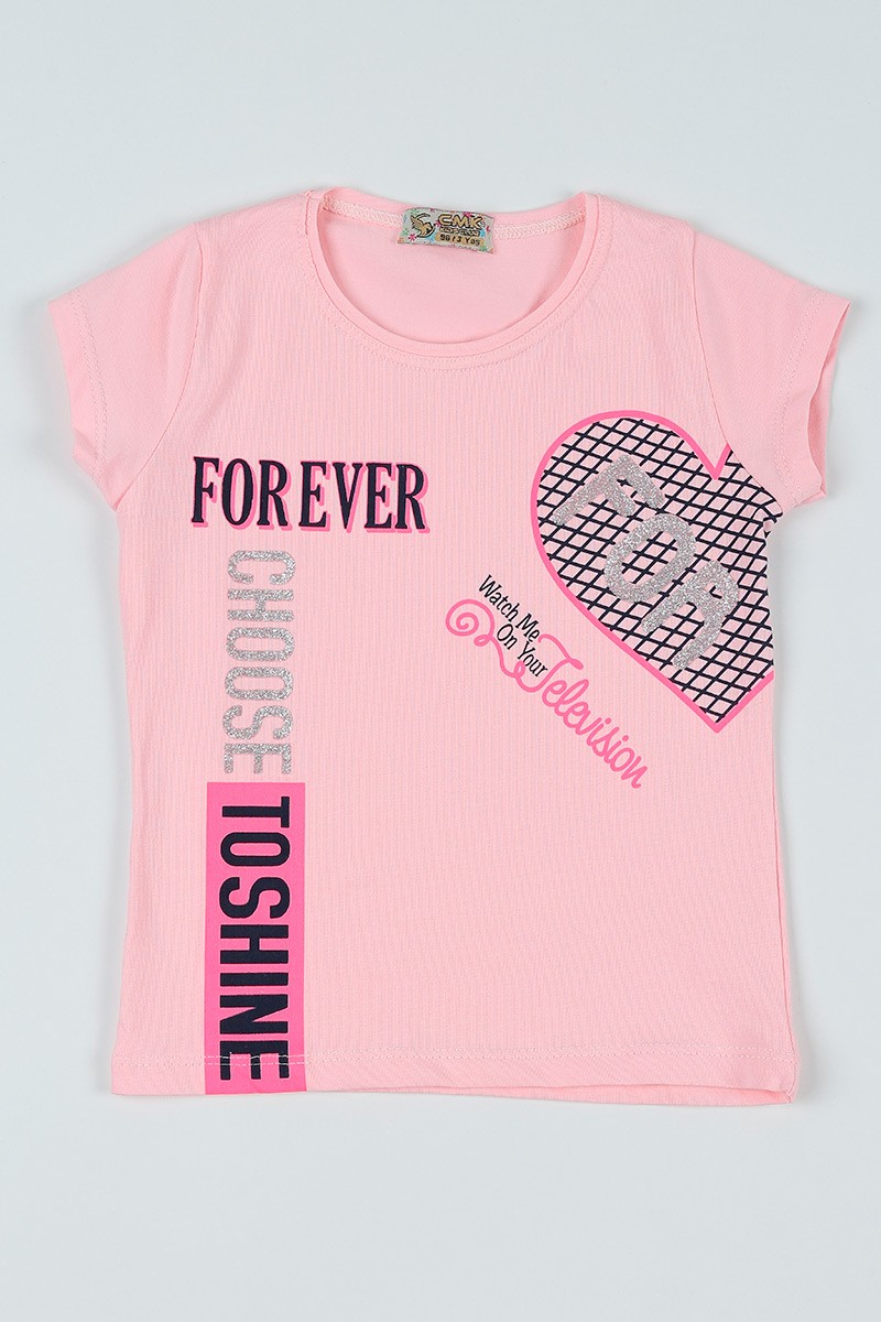 Pembe (8-12 Yaş) Forever Baskılı Kız Çocuk Tişört 94599