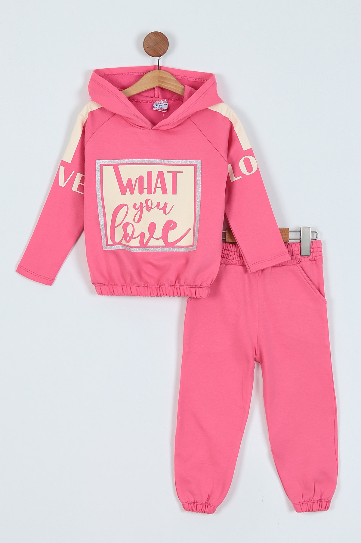 Pembe (8-12 Yaş) What Baskılı Bel Lastikli İki İp Kız Çocuk Takım 219711