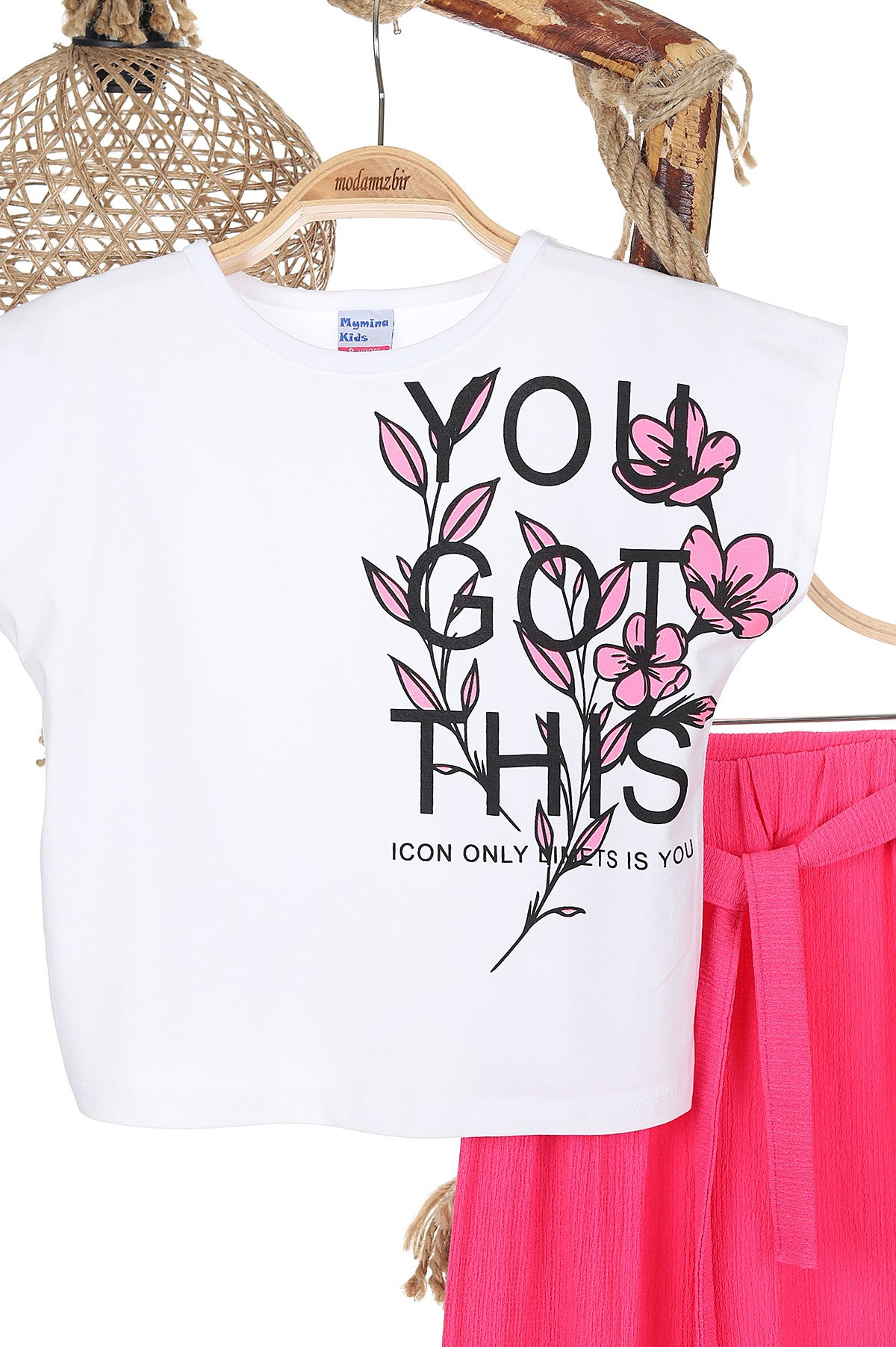 Pembe (8-12 Yaş) You Got Thıs Çiçek Baskılı Belden Bağlamalı Kız Çocuk Takım 165525