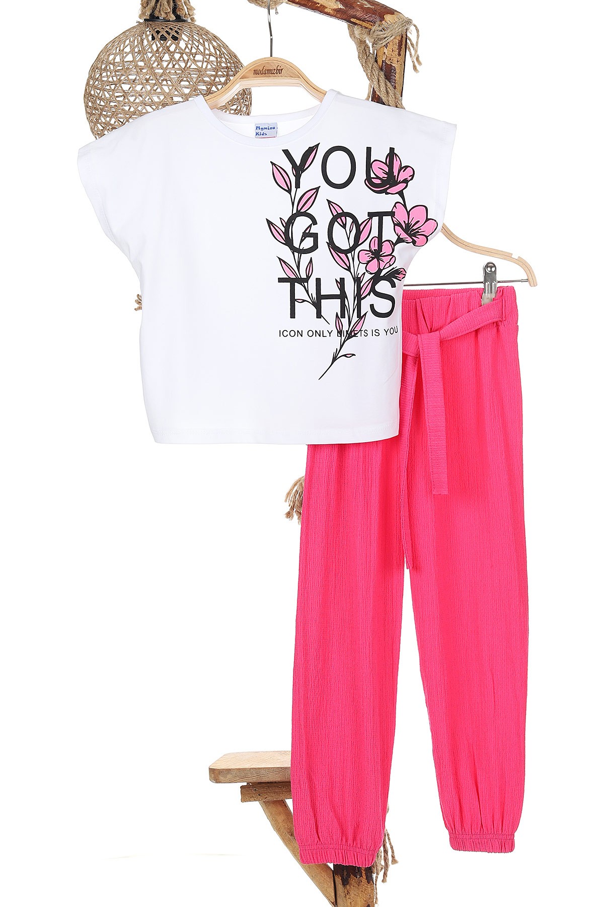 Pembe (8-12 Yaş) You Got Thıs Çiçek Baskılı Belden Bağlamalı Kız Çocuk Takım 165525