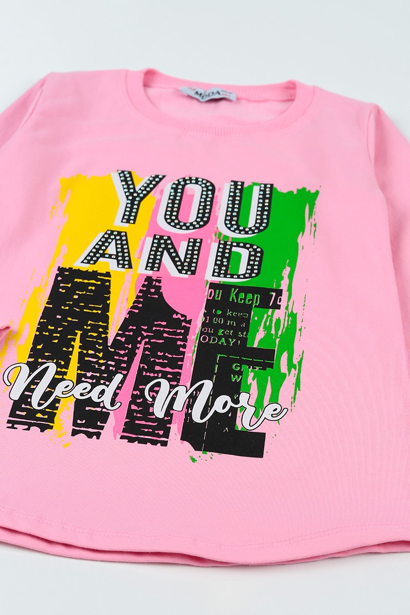Pembe (8-14 Yaş)Taşlı İçi Şardonlu Kız Çocuk Sweatshirt 92789