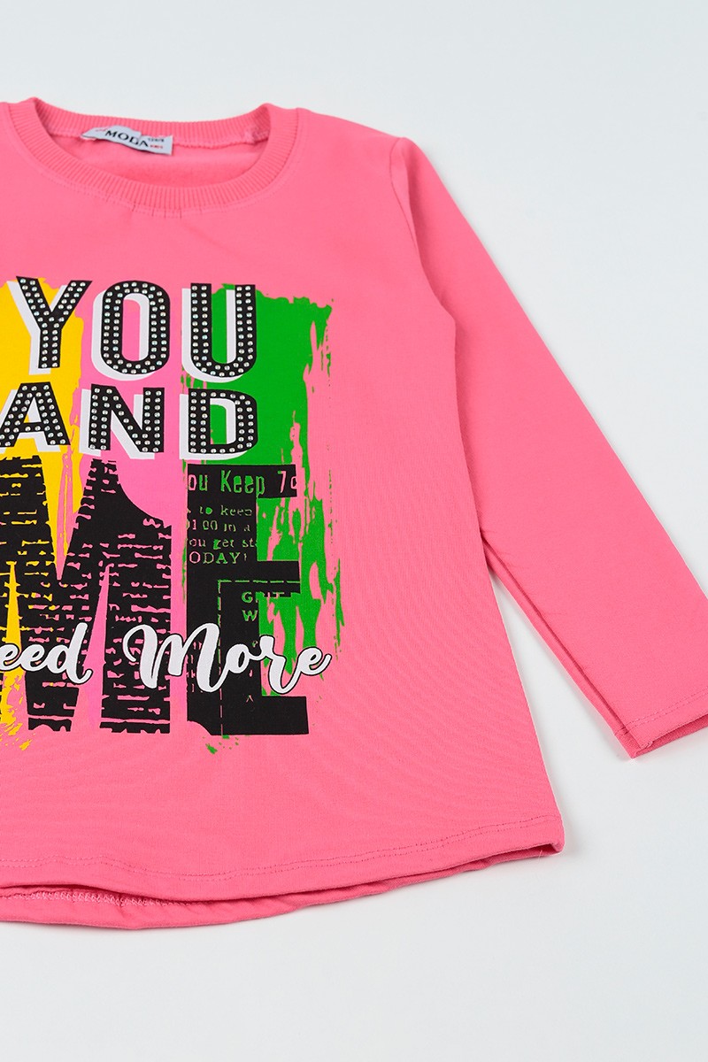 Pembe (8-14 Yaş)Taşlı İçi Şardonlu Kız Çocuk Sweatshirt 92795