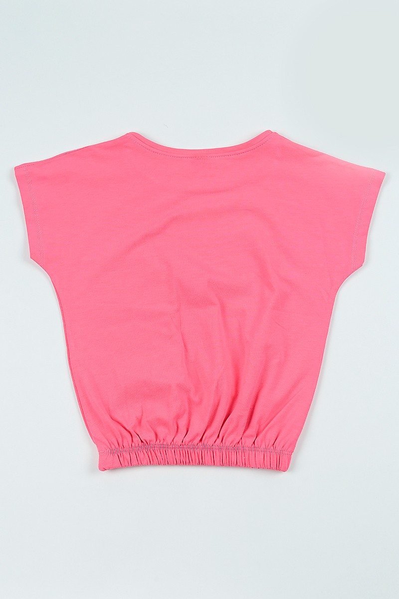 Pembe (9-12 Yaş) Baskılı Beli Lastikli Kız Çocuk Tişört 105271