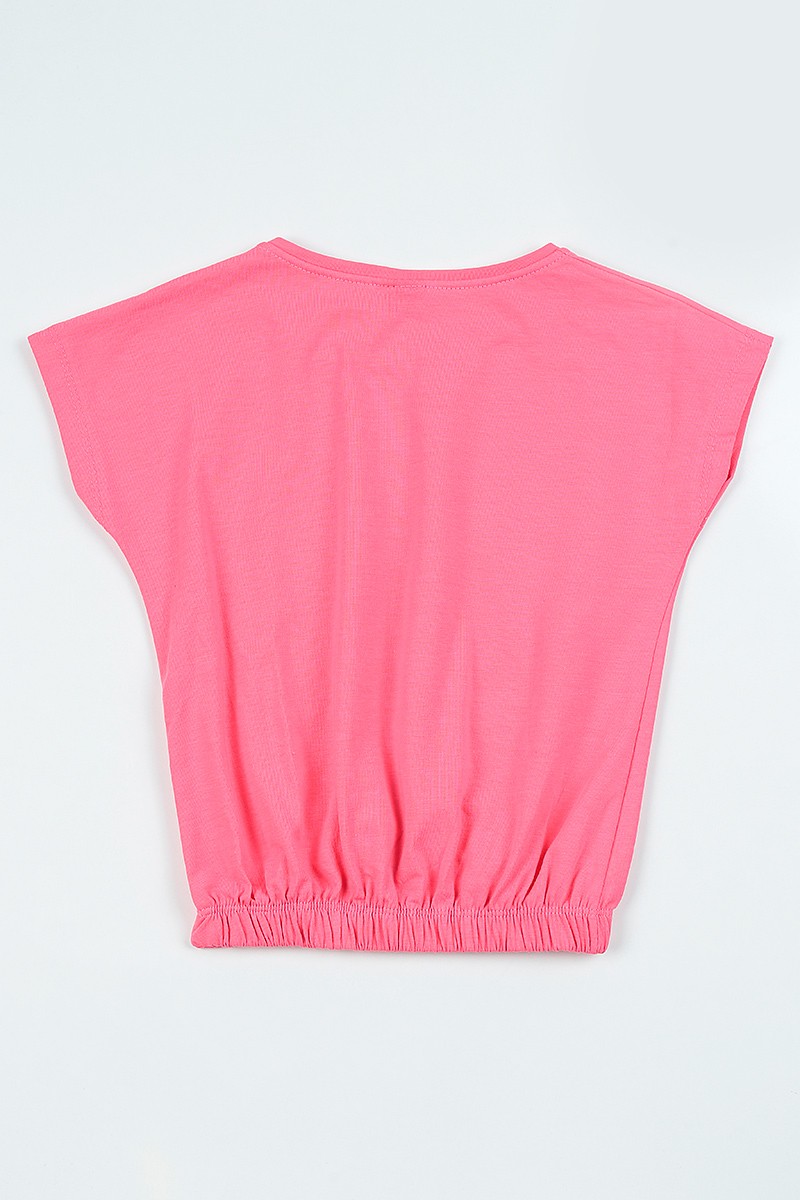 Pembe (9-12 Yaş) Baskılı Beli Lastikli Kız Çocuk Tişört 105302
