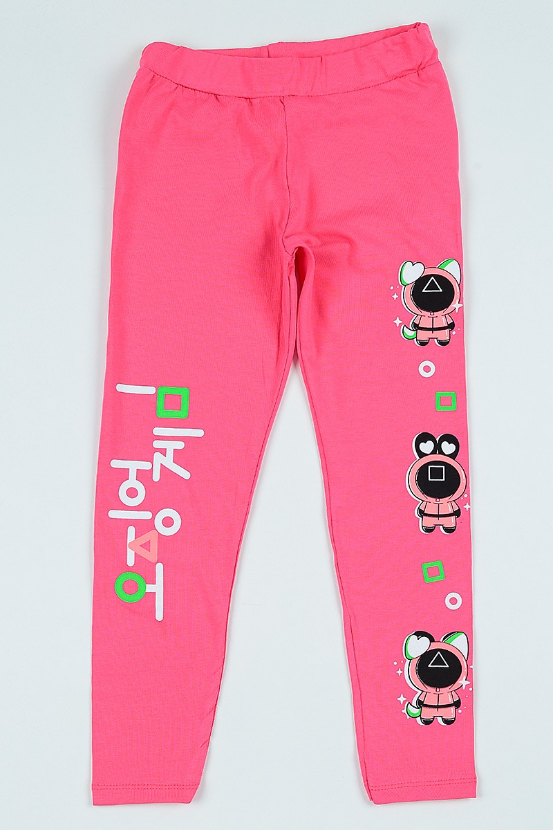 Pembe (9-12 yaş) Beli Lastikli Baskılı Kız Çocuk Tayt 105387