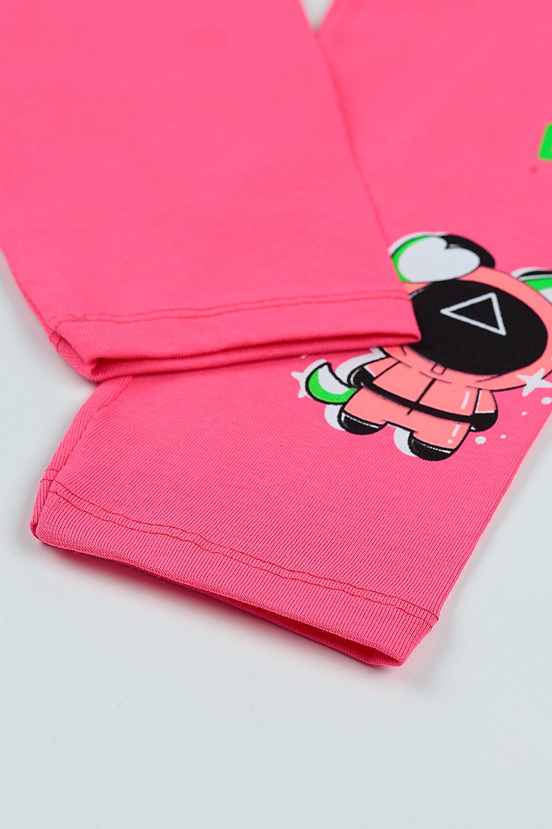 Pembe (9-12 yaş) Beli Lastikli Baskılı Kız Çocuk Tayt 105387