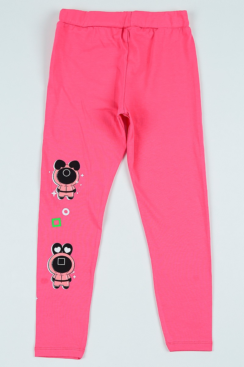 Pembe (9-12 yaş) Beli Lastikli Baskılı Kız Çocuk Tayt 105387