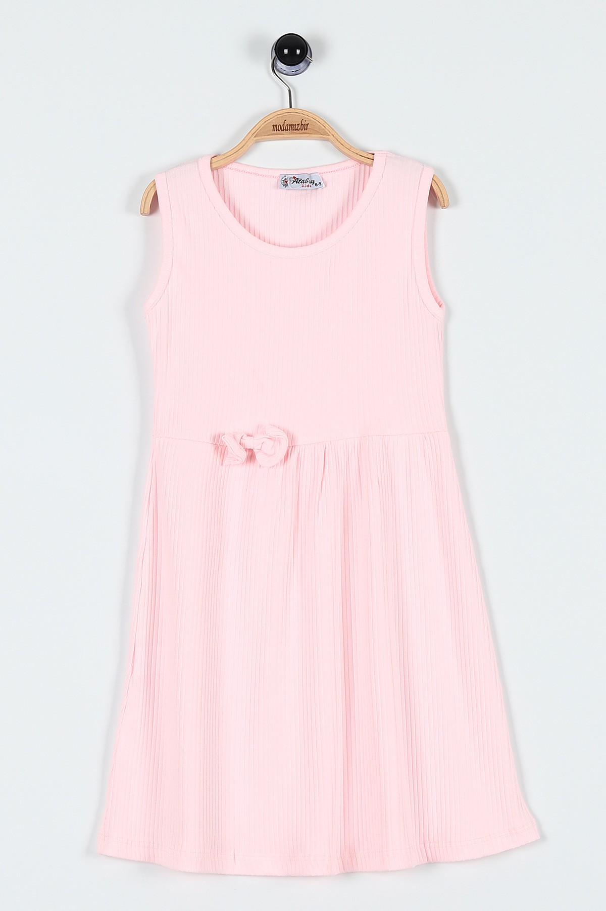Pembe (9-12 Yaş) Fiyonklu Fitilli Kız Çocuk Elbise 185069