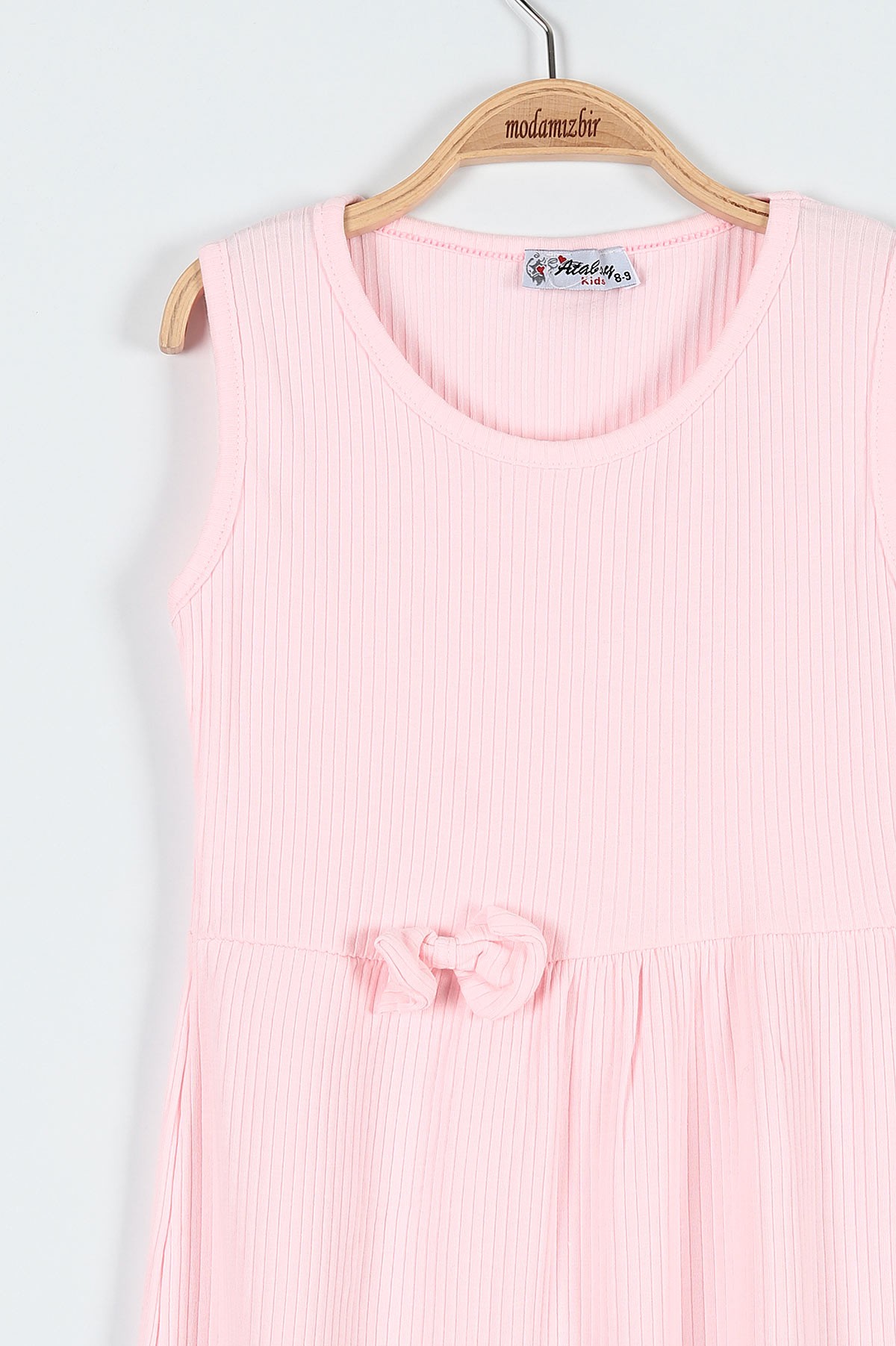 Pembe (9-12 Yaş) Fiyonklu Fitilli Kız Çocuk Elbise 185069