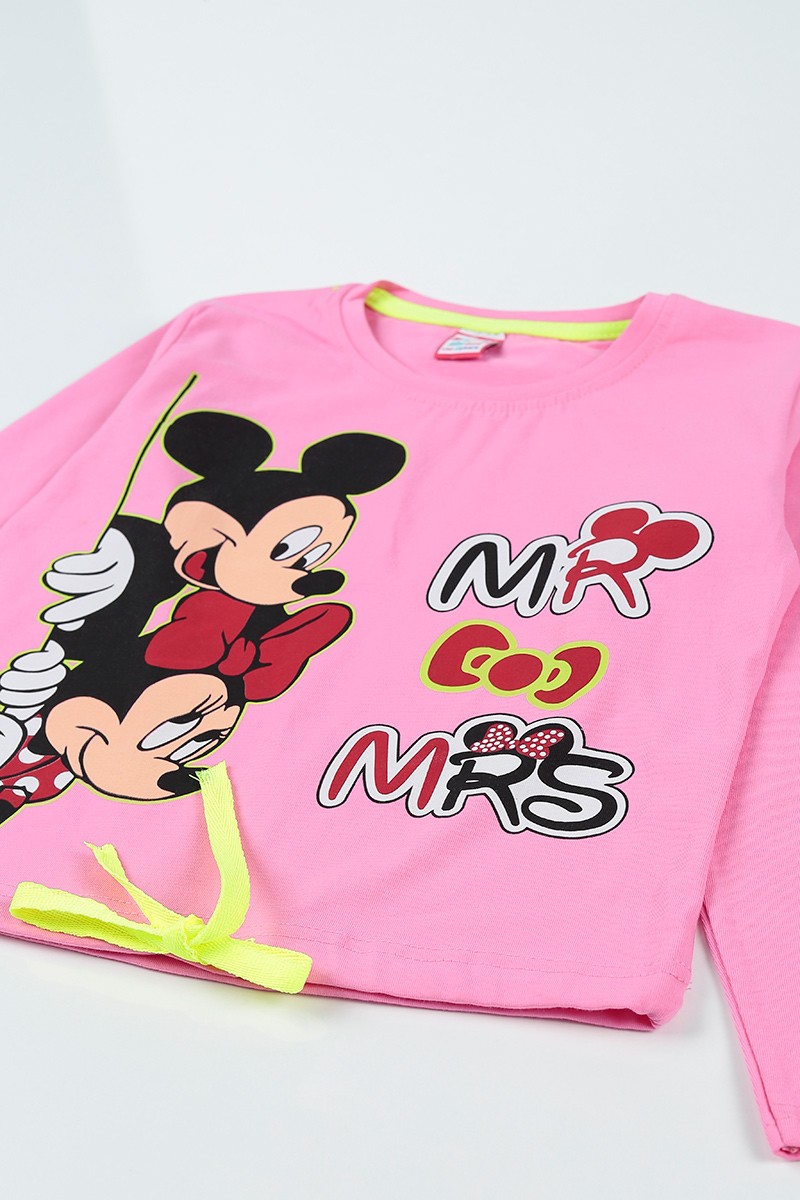 Pembe (9-12 Yaş) Mickey Mouse Baskılı Belden Sıkmalı Kız Çocuk Sweatshirt 92783