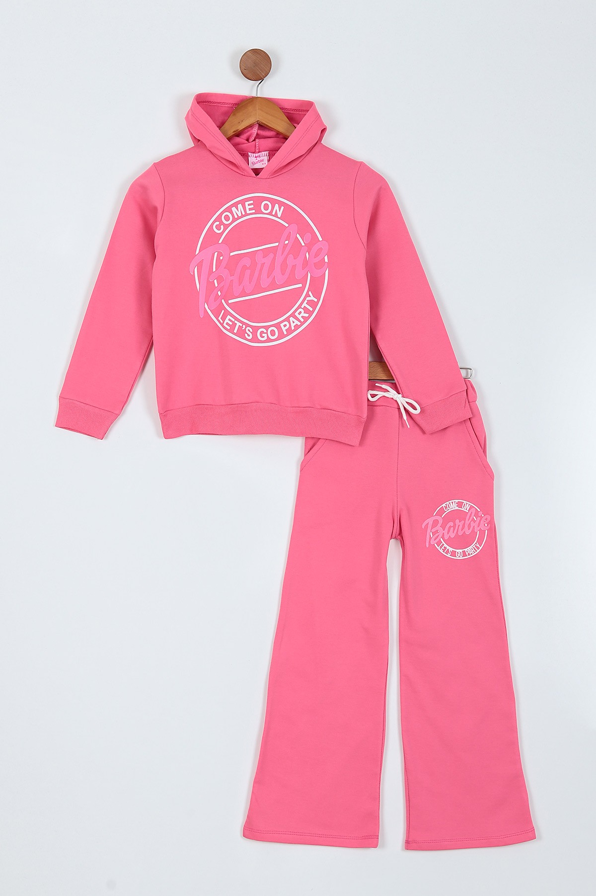 Pembe (9-13 Yaş) Barbie Baskılı Kapüşonlu İki İp Kız Çocuk Takım 219748