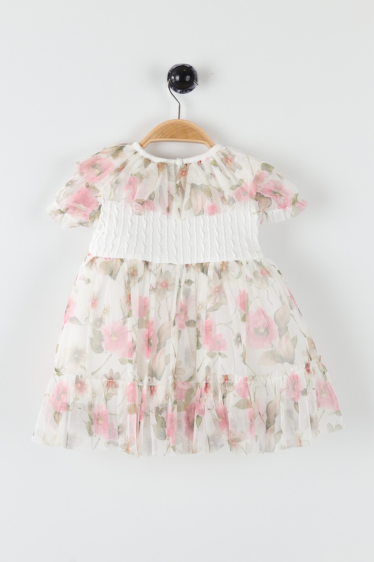 Pembe (9-18 Ay) Çiçek Baskılı Taş İşlemeli Tüllü Kız Bebe Elbise 169846