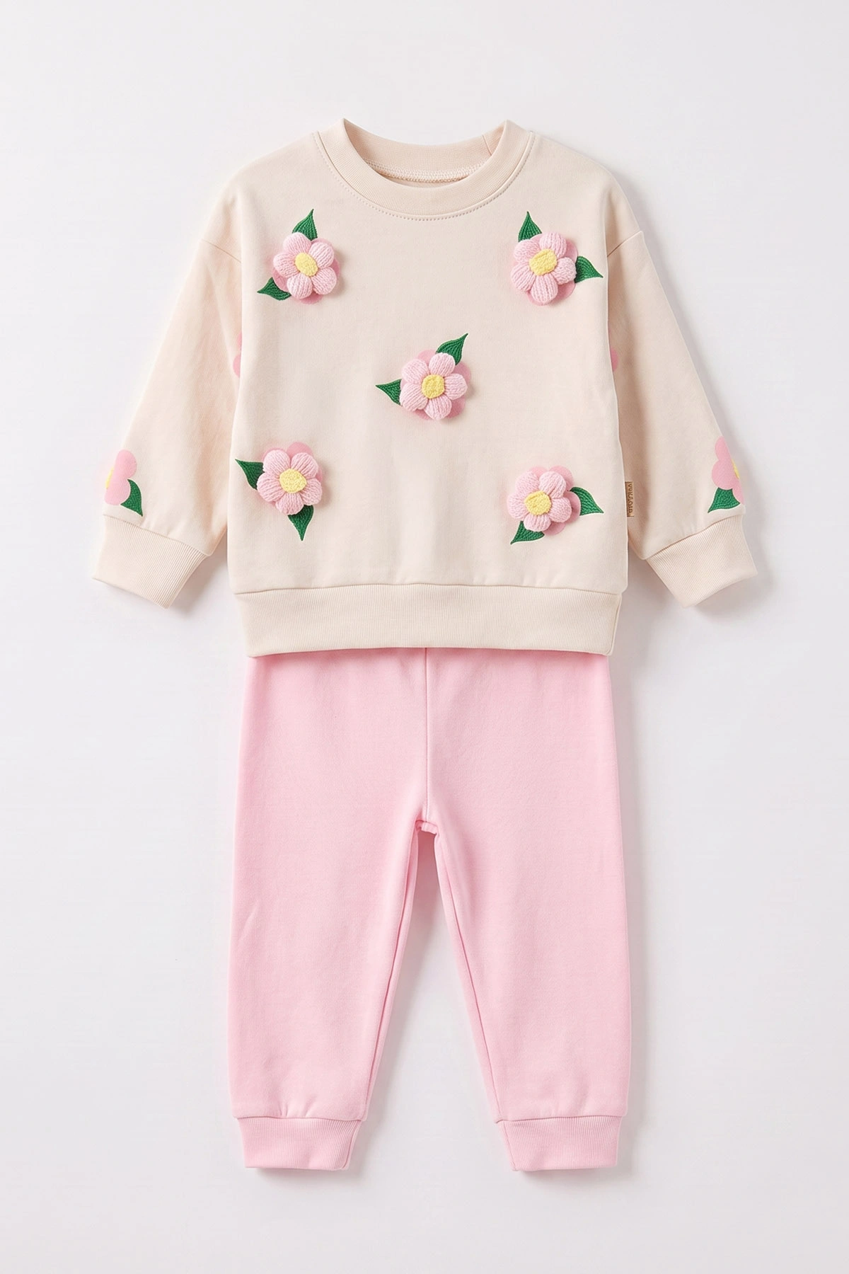 Pembe (9-18 Ay)Örgü Çiçek Aplikeli Kız Bebek Takım 476303