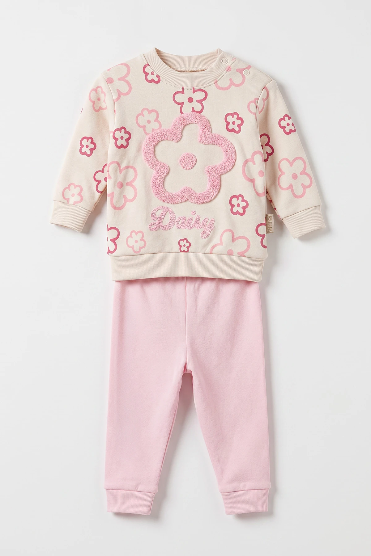 Pembe (9-18 Ay)Papatya Süzene Nakışlı Çıtçıtlı Kız Bebek Takım 476280