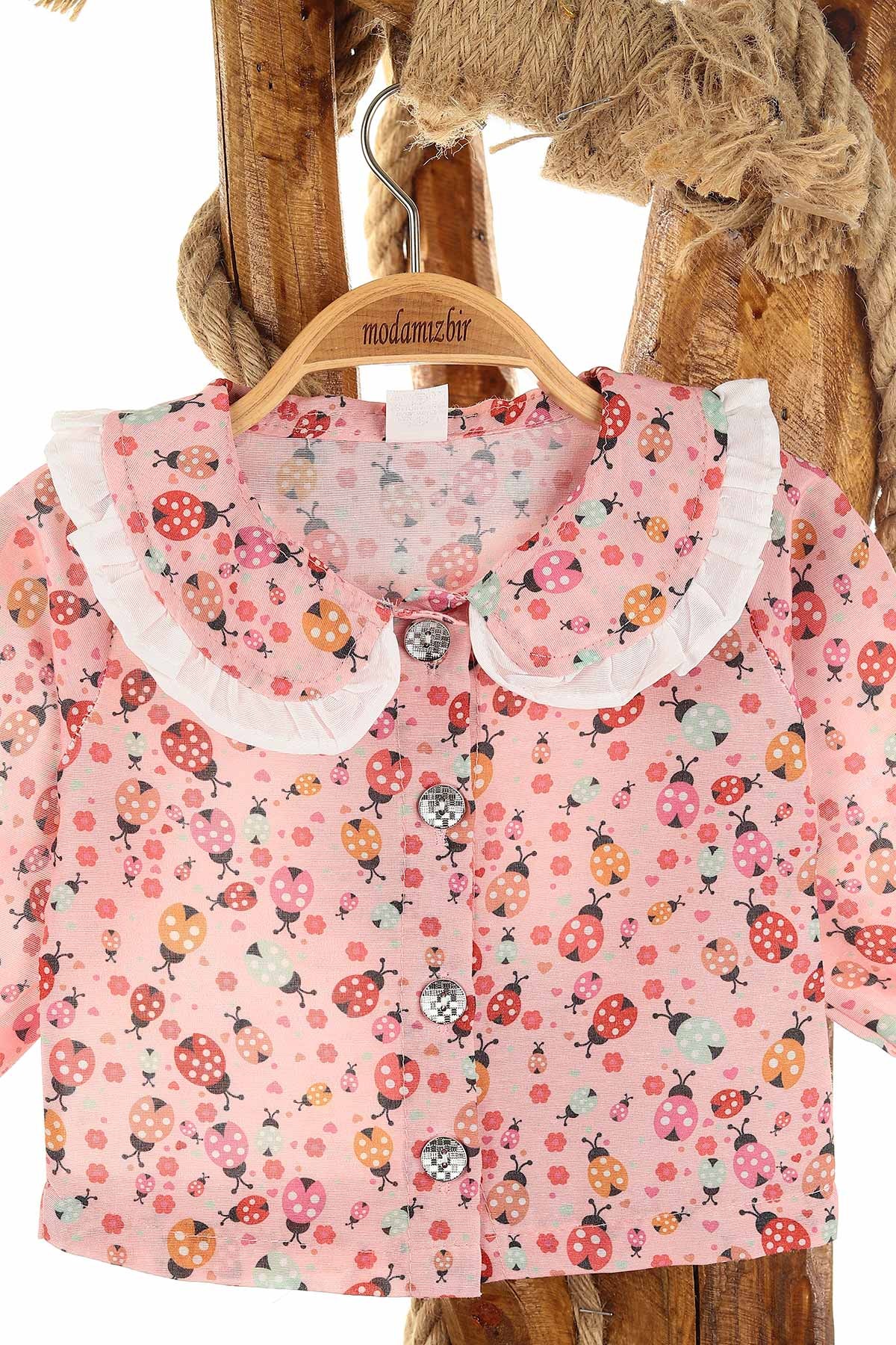 Pembe (9-24 Ay) Ayı Oyuncaklı Uğur Böceği Baskılı Kız Bebe Takım 156660