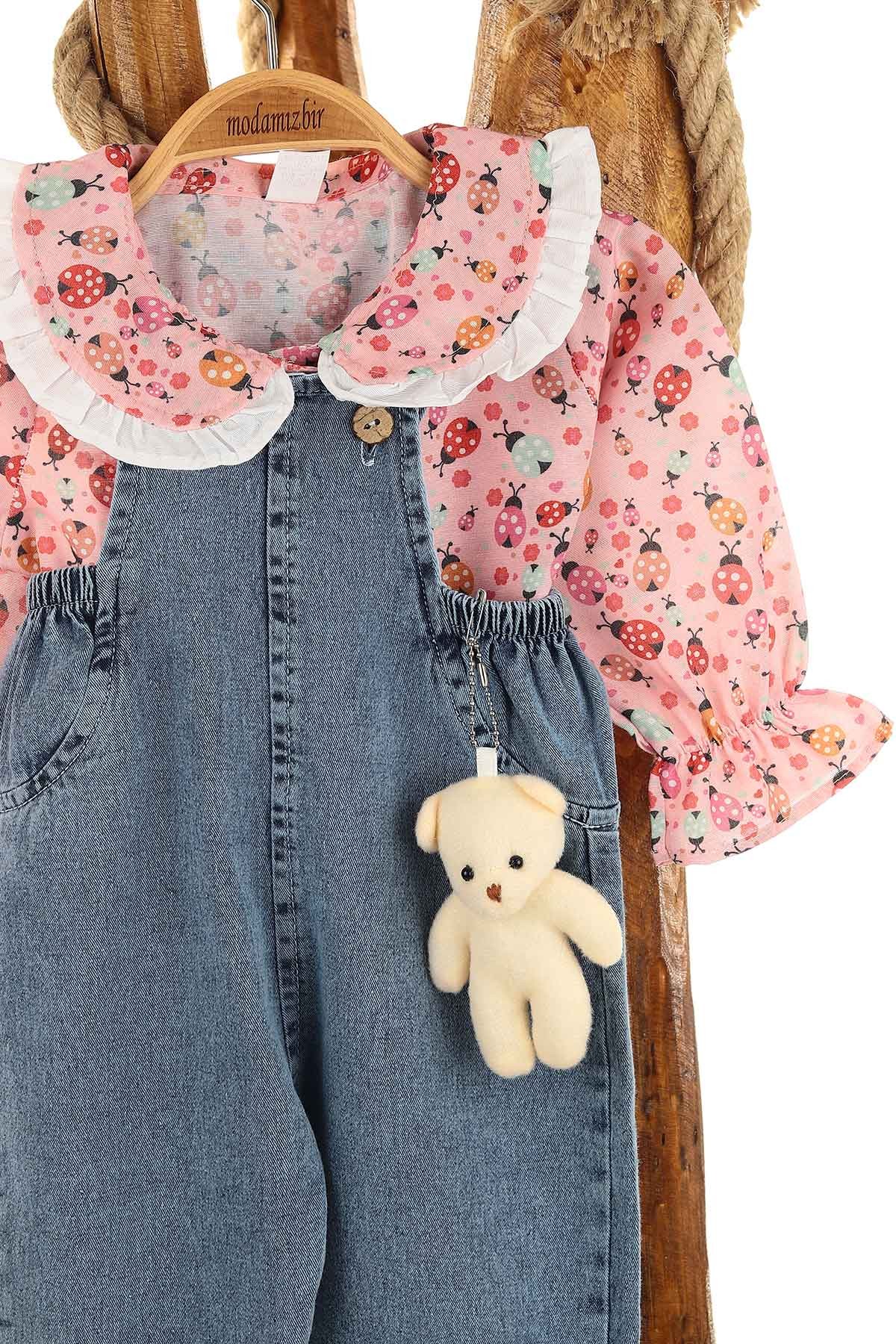 Pembe (9-24 Ay) Ayı Oyuncaklı Uğur Böceği Baskılı Kız Bebe Takım 156660