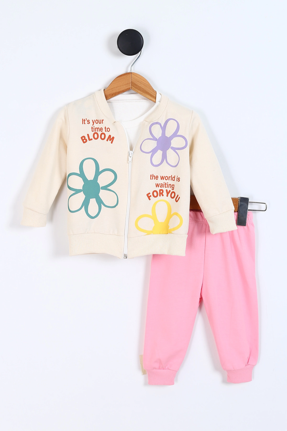 Pembe (9-24 Ay) Çiçek Desenli Kız Bebek 3'lü Takım 336008