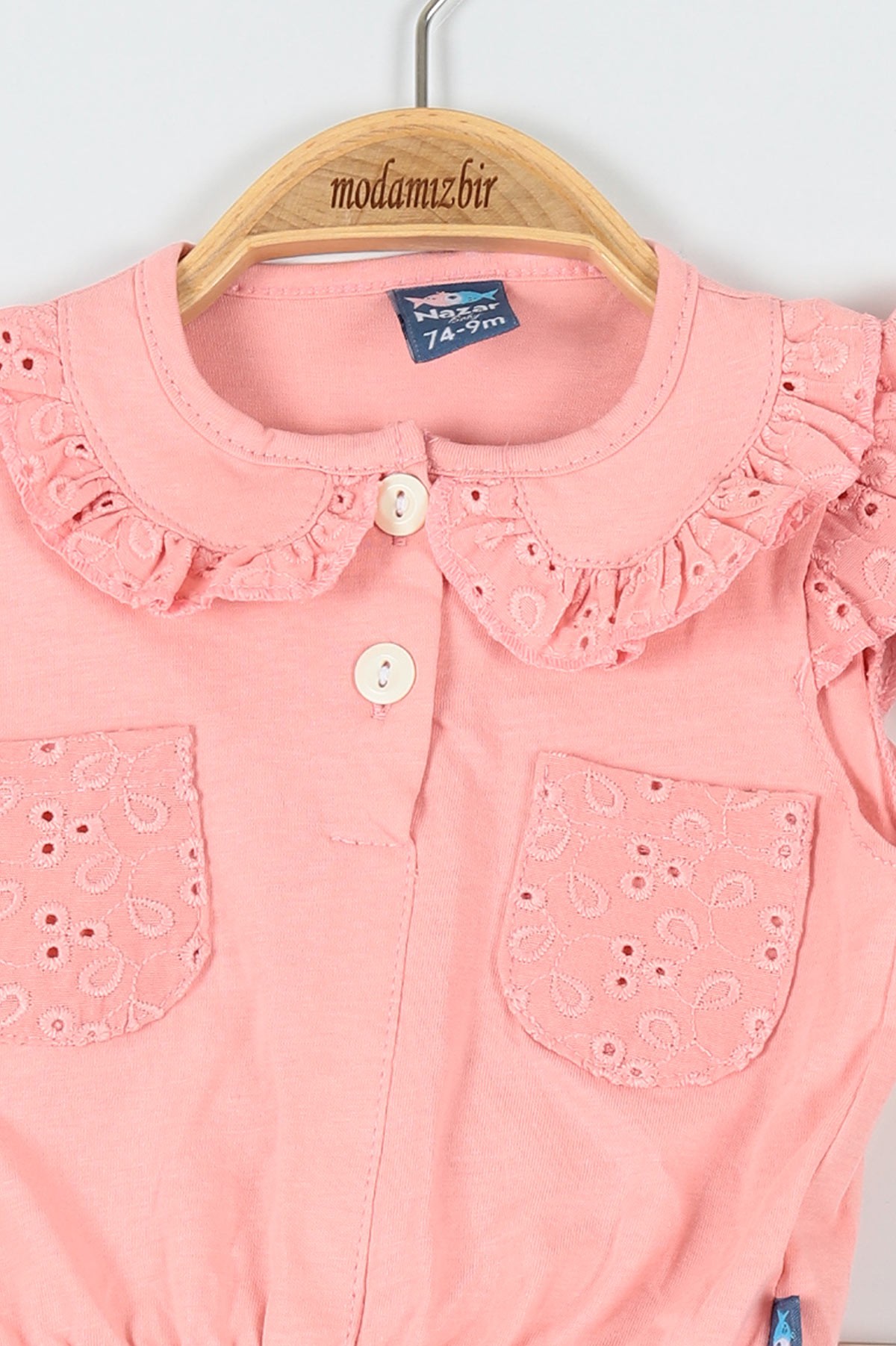 Pembe (9-24 Ay) Çiçek Dokuma Desenli Cep Detaylı Şortlu Kız Bebe Takım 175947