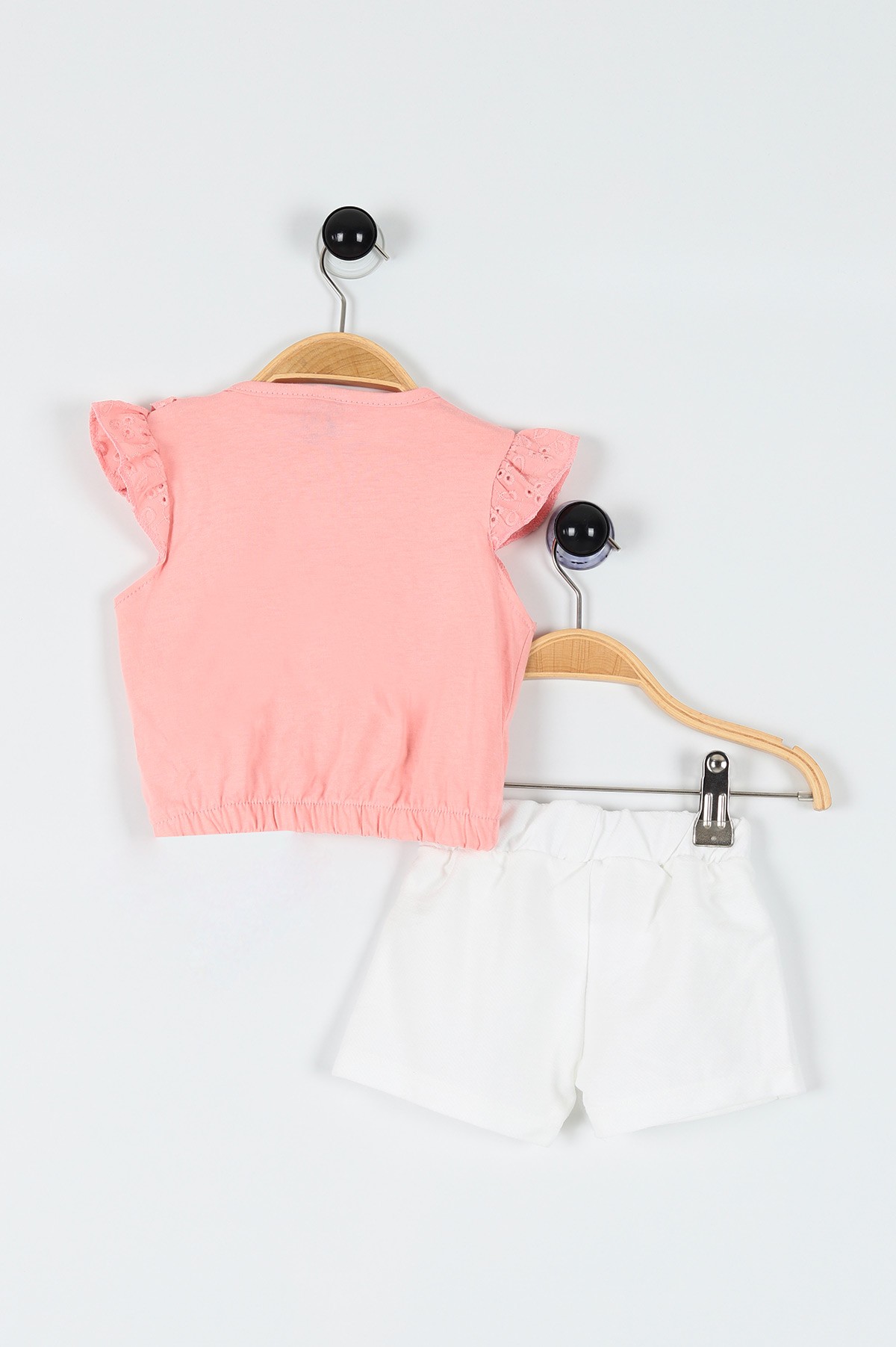 Pembe (9-24 Ay) Çiçek Dokuma Desenli Cep Detaylı Şortlu Kız Bebe Takım 175947