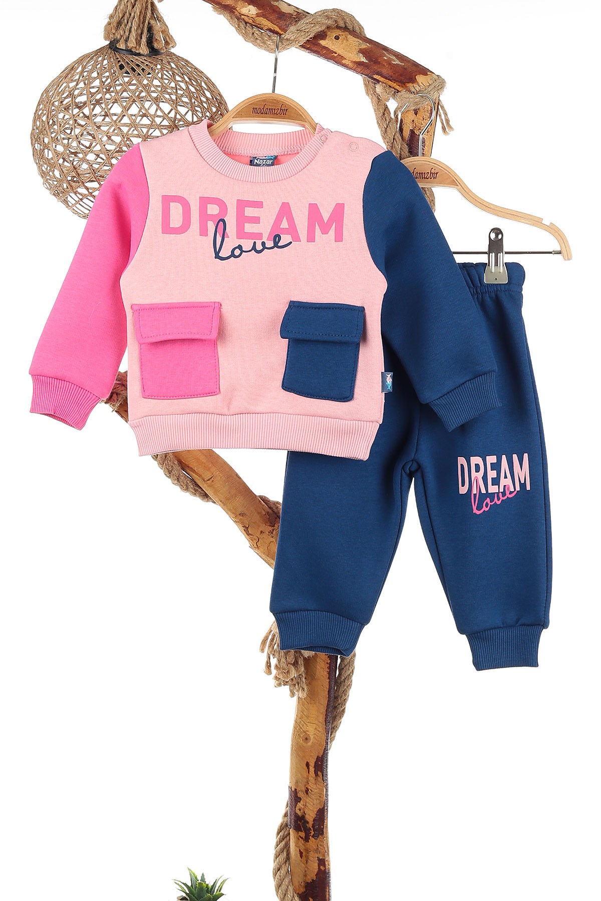 Pembe (9-24 Ay) Çift Cepli Dream Baskılı Üç İp Şardonlu Kız Çocuk Takım 140131