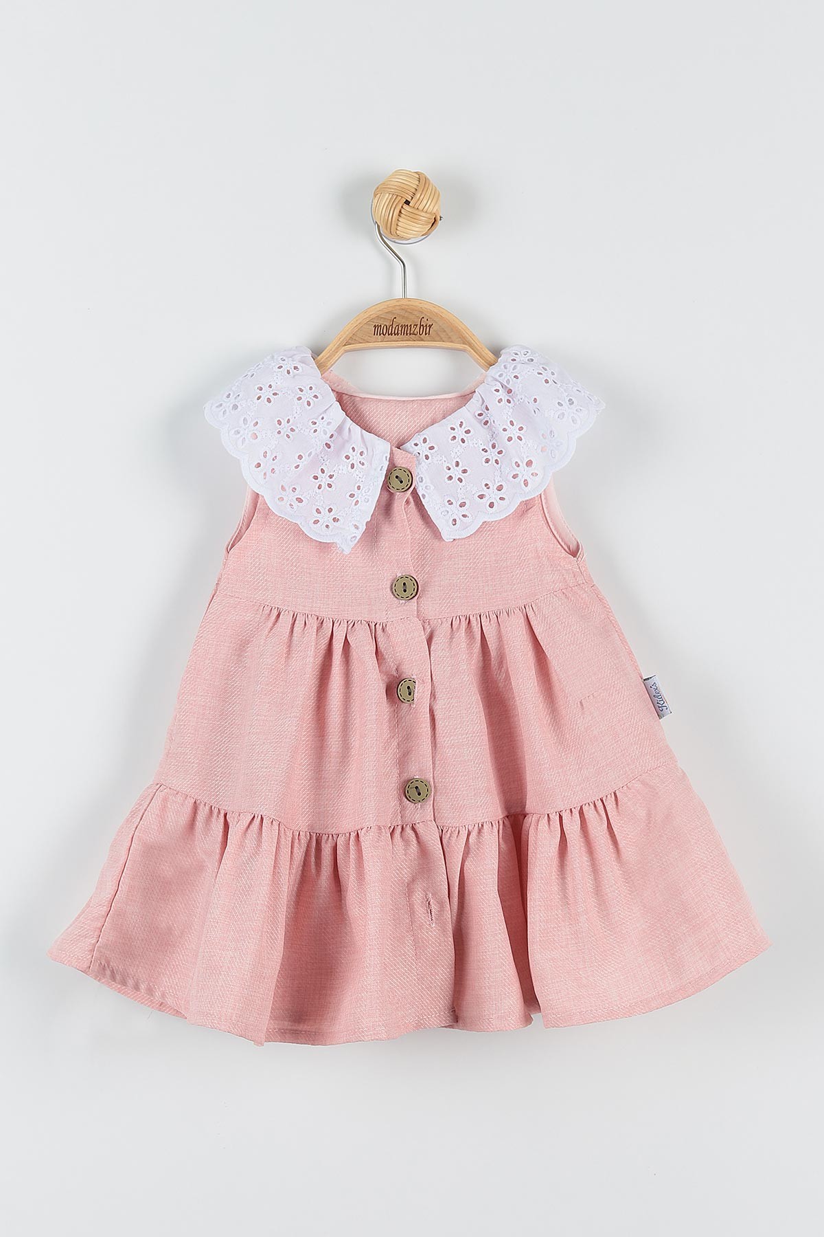 Pembe (9-24 Ay) Düğmeli Yaka Detaylı Kız Bebe Elbise 176476