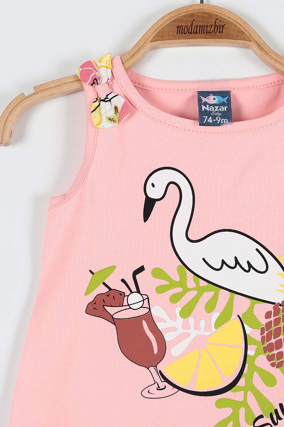 Pembe (9-24 Ay) Flamingo Çiçek Baskılı Omuz Fiyonk Detaylı Şortlu Kız Bebe Takım 182603
