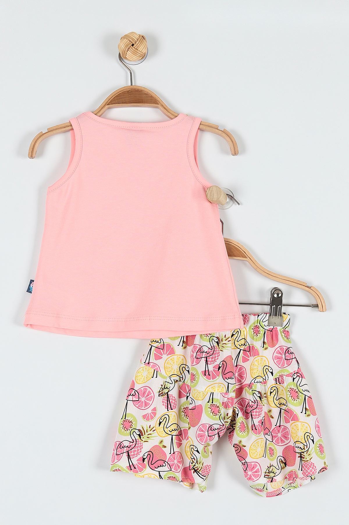 Pembe (9-24 Ay) Flamingo Çiçek Baskılı Omuz Fiyonk Detaylı Şortlu Kız Bebe Takım 182603