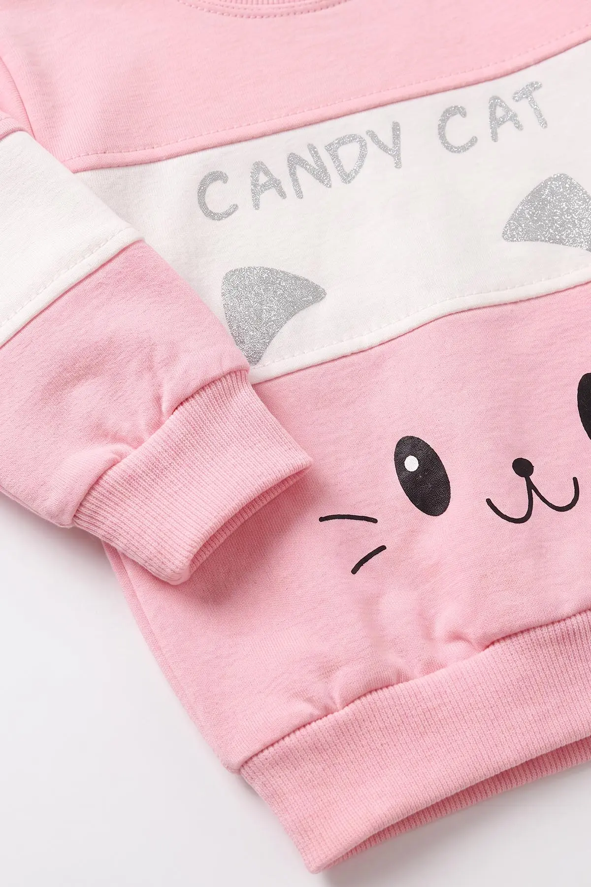 Pembe (9-24  Ay)  Kedi Baskılı   Lastikli Paça Penye  Kız Bebek Takım 480177