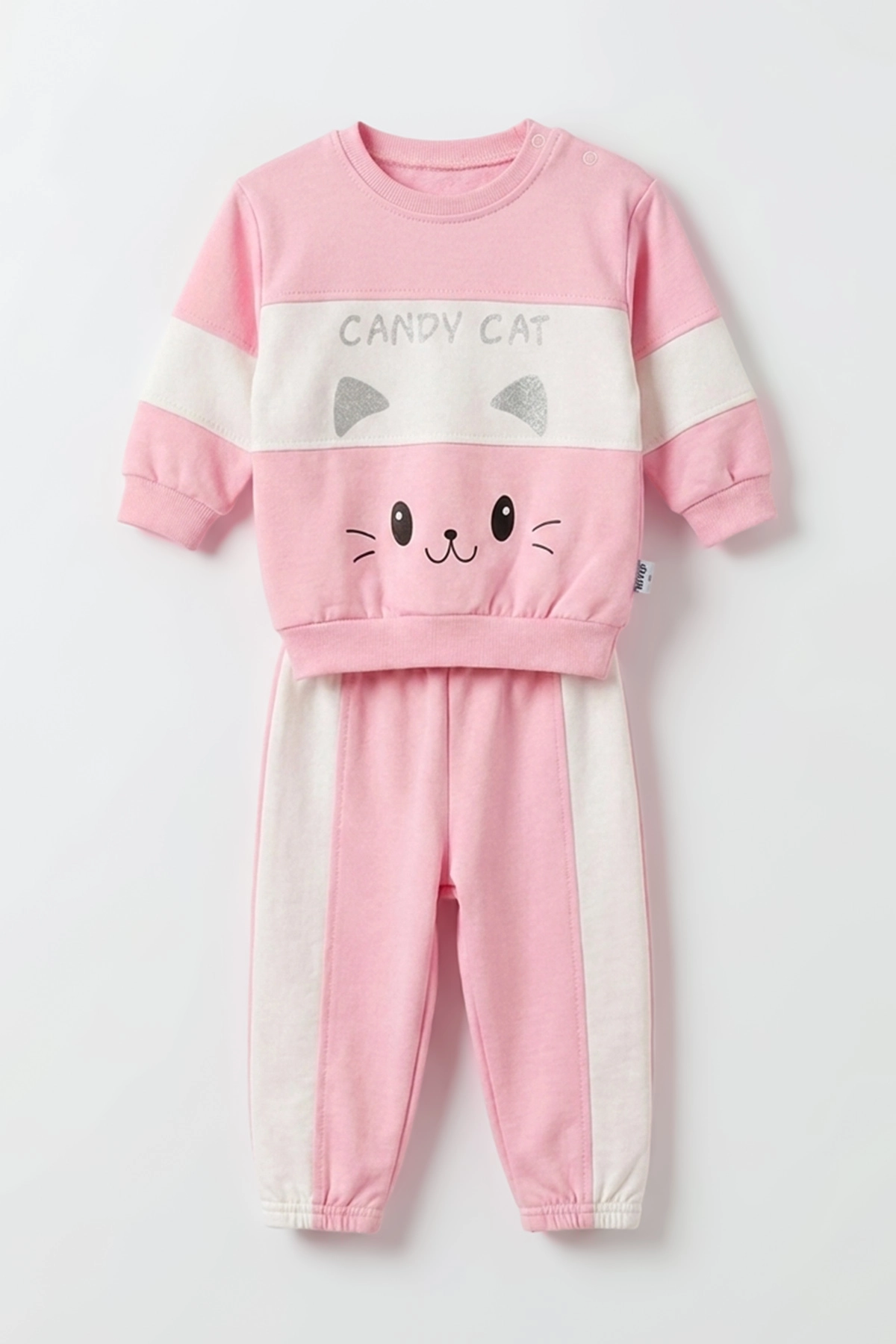 Pembe (9-24  Ay)  Kedi Baskılı   Lastikli Paça Penye  Kız Bebek Takım 480177